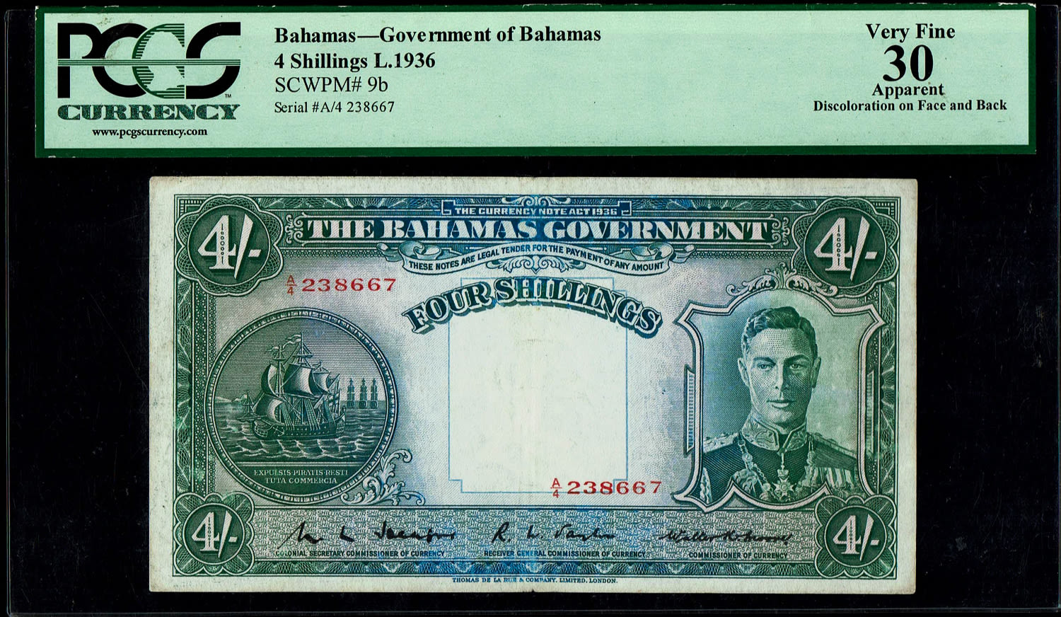 Bahamas - 4 Shillings 1936 - George VI - PCGS 30 - 1 0