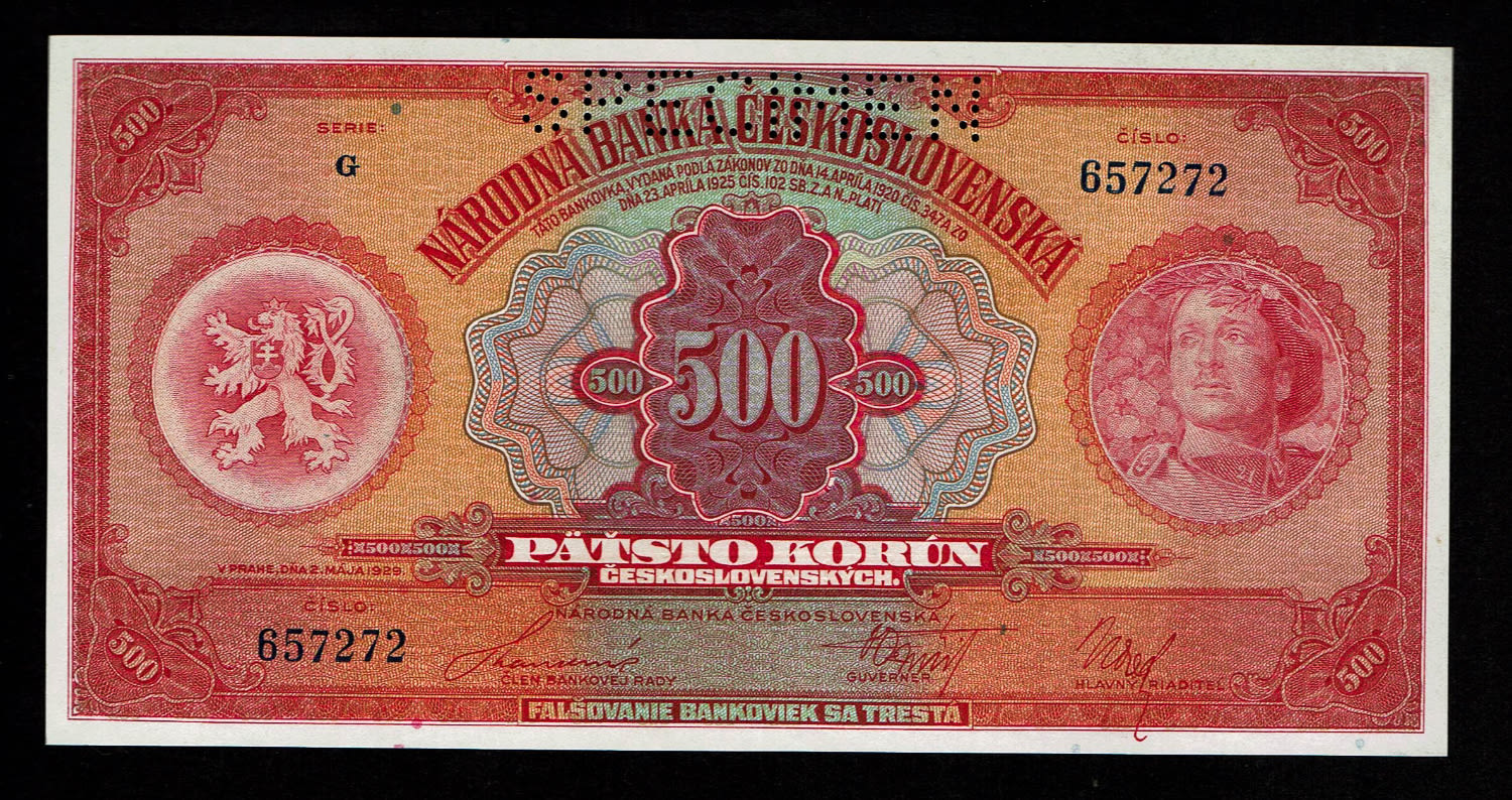 Czechoslovakia - 500 Korun 1929 - SPECIMEN - UNC - 1 0