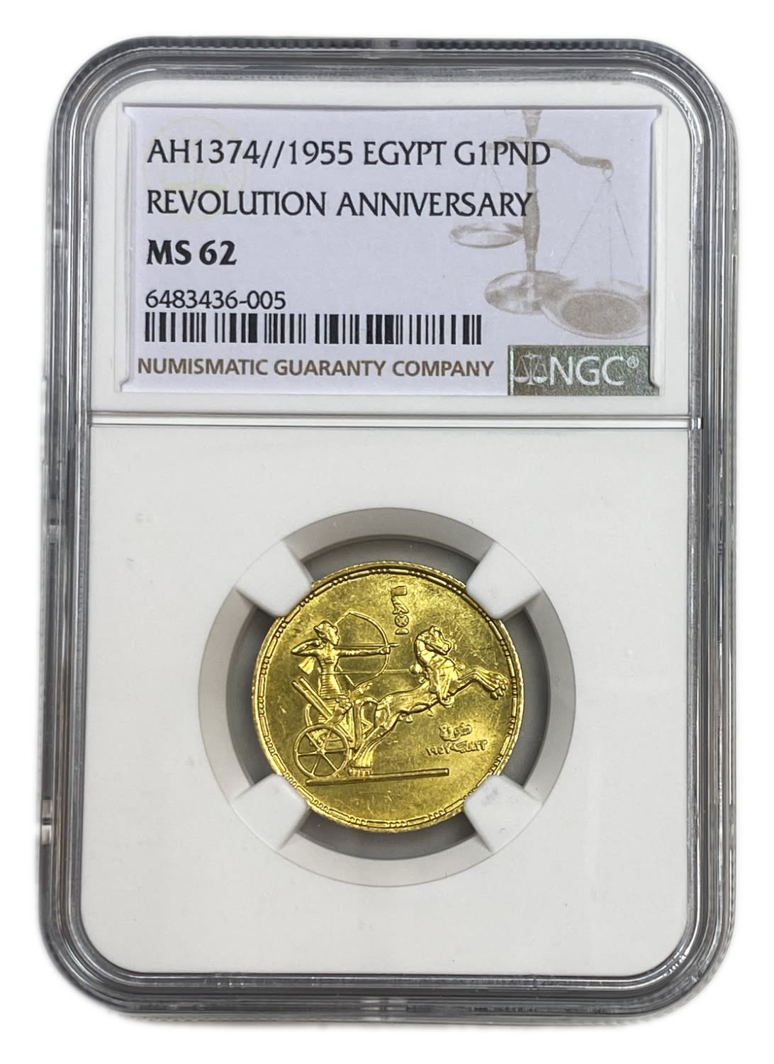 Egypt - 1 Pound 1955 Revolution Anniversary - NGC MS 62 - Gold 875, 8.5g, 24mm
Only 10% fees + ... - 1 2