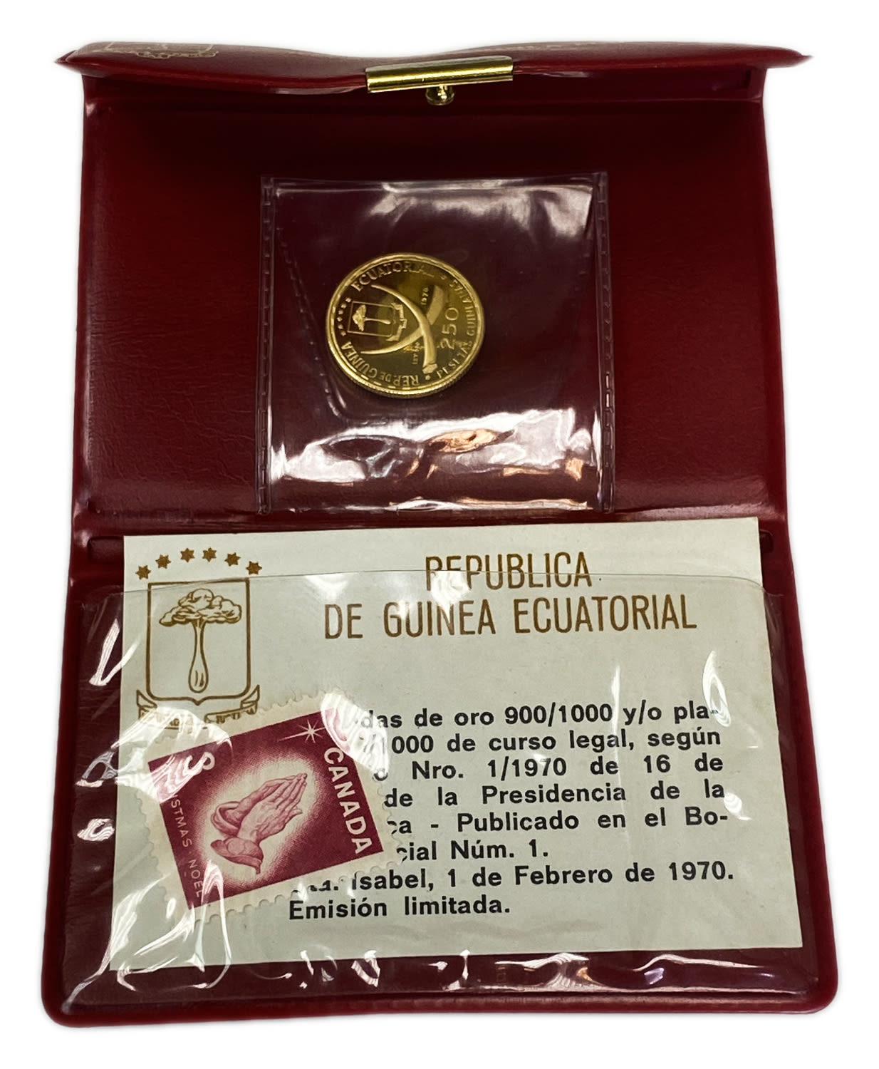 Guinea - 250 Pesetas Guineanas 1970 - Dürer's Praying Hands - Gold 900, 3.52g, 18mm
Only 10% ... - 1 2