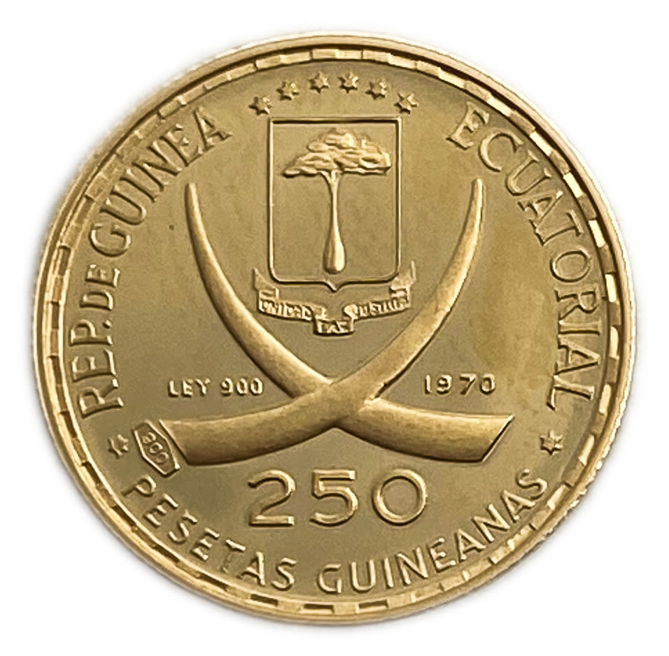 Guinea - 250 Pesetas Guineanas 1970 - Dürer's Praying Hands - Gold 900, 3.52g, 18mm
Only 10% ... - 1 0
