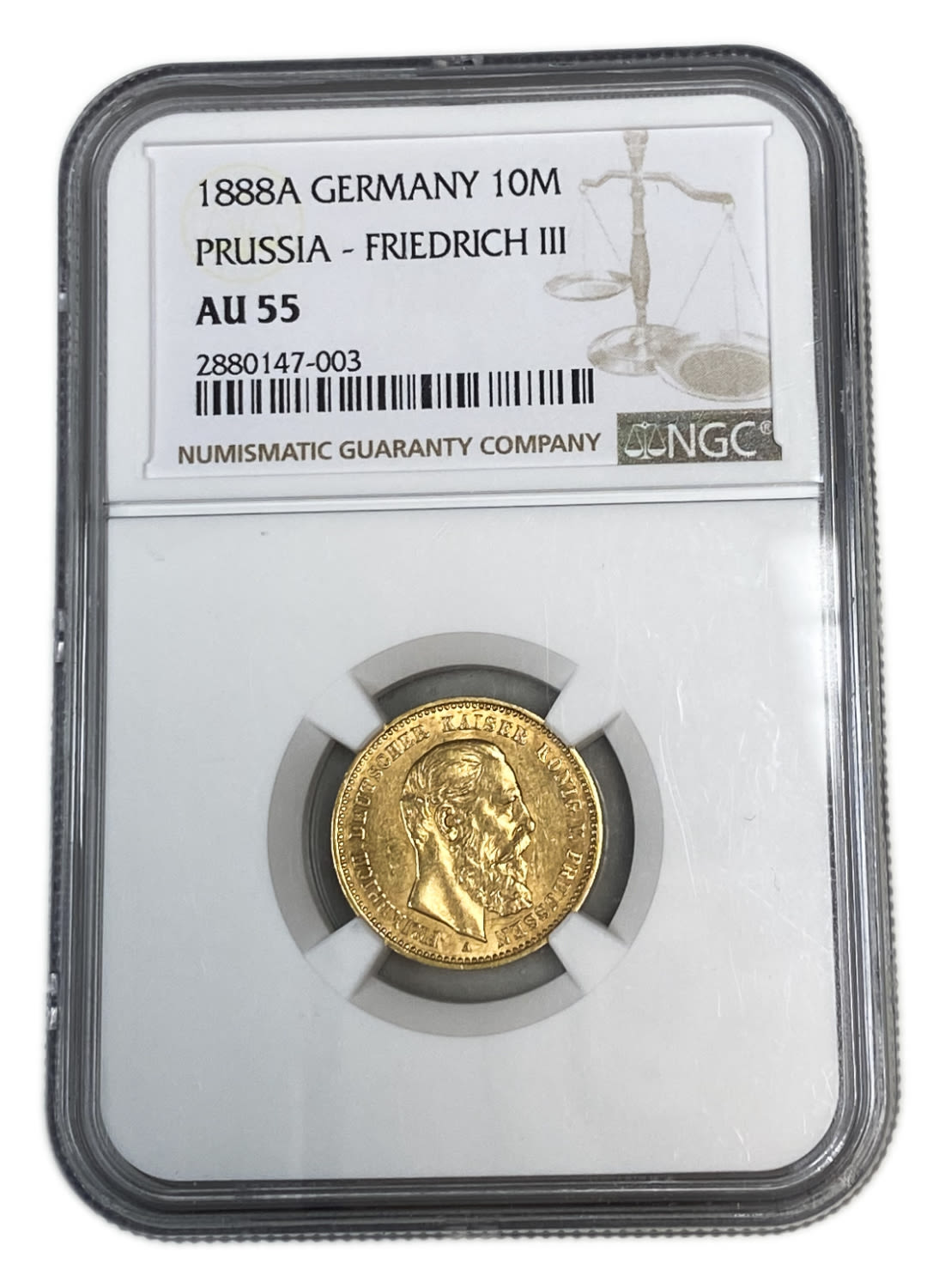 Germany - Prussia - 10 Mark 1888 - Friedrich III - NGC AU 55 - Gold 900, 3.98g, 19.5mm
Only 10% ... - 1 2