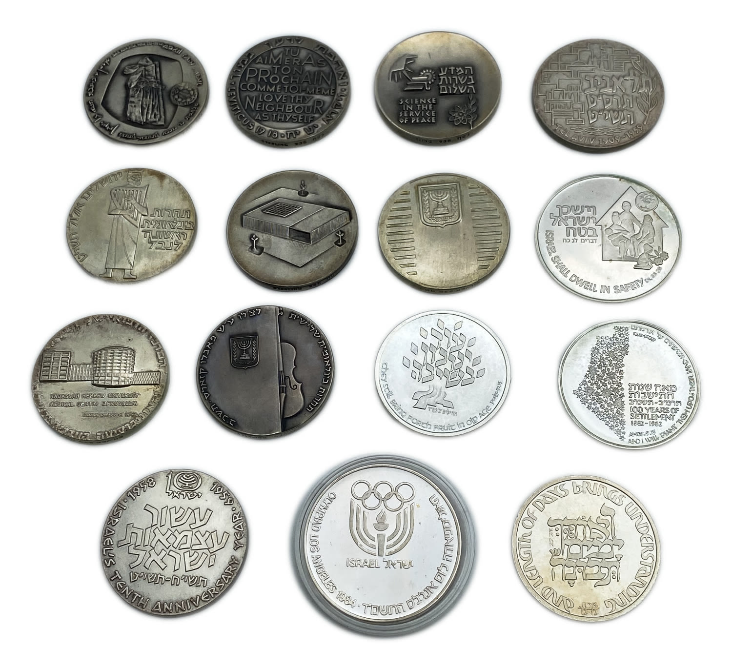 Israel - A group of 15 silver medals of the Governmental Society for Coins and Medals - 1960s, 1970s - Made of ... - 1 1
