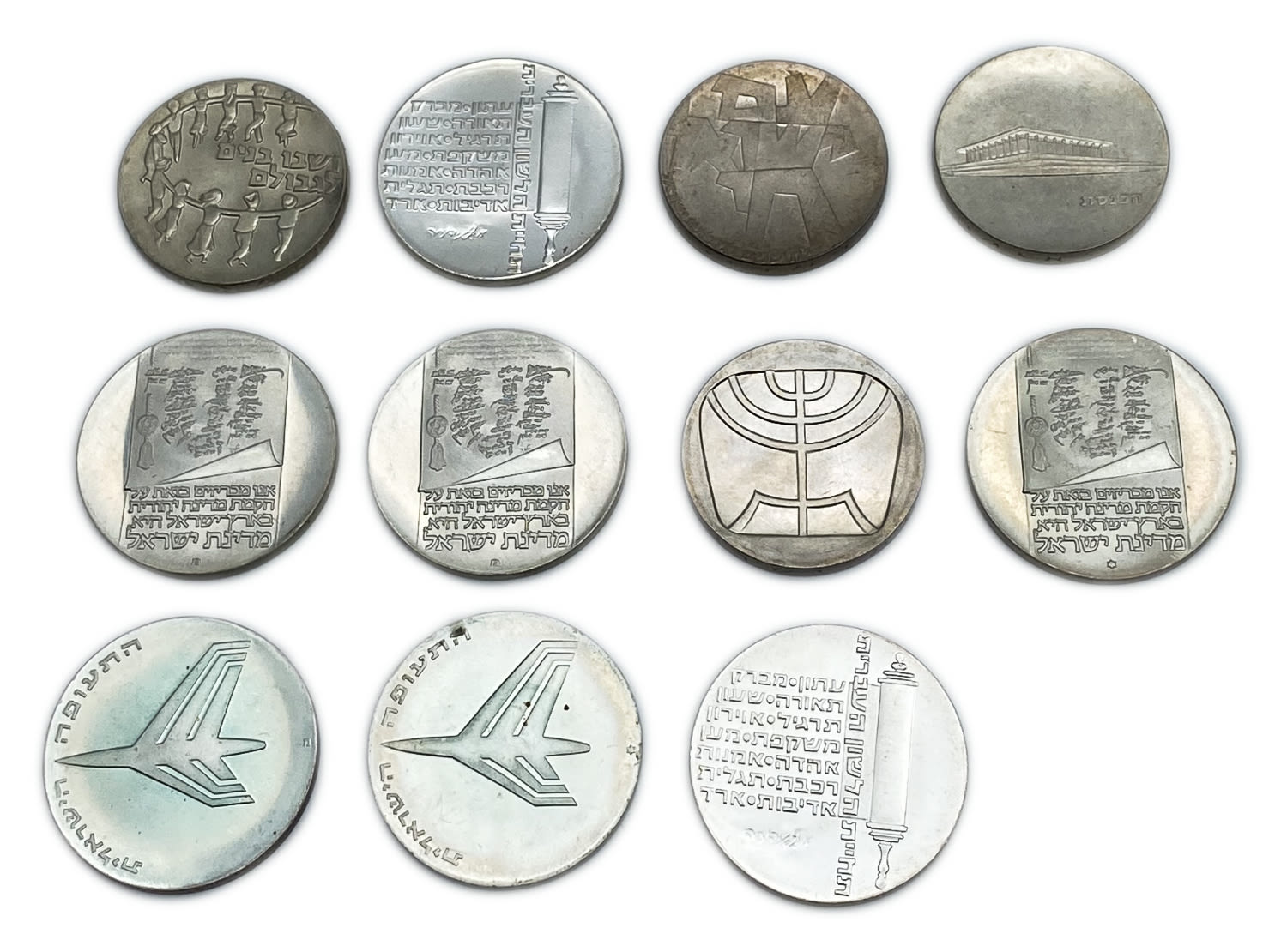 Israel - A group of 11 silver coins of 5, 10 lira of the Governmental Society for Coins and Medals - 1960s, 1970s - ... - 1 1