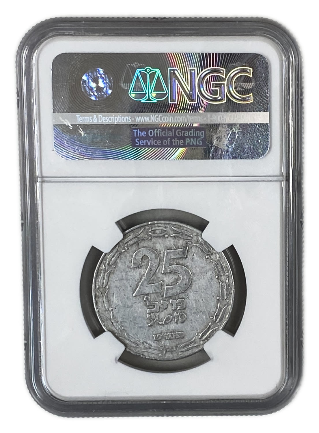 Israel - 25 Mils 1949 - "Straight Leaves" - NGC XF 40
You can see that the top of this type is the ... - 1 3