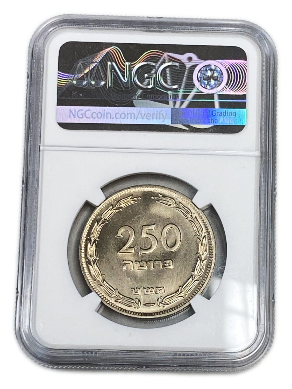 Israel - 250 Pruta 1949 Coin - Without Preal - NGC MS 67
Only two coins are graded above this grade ... - 1 3