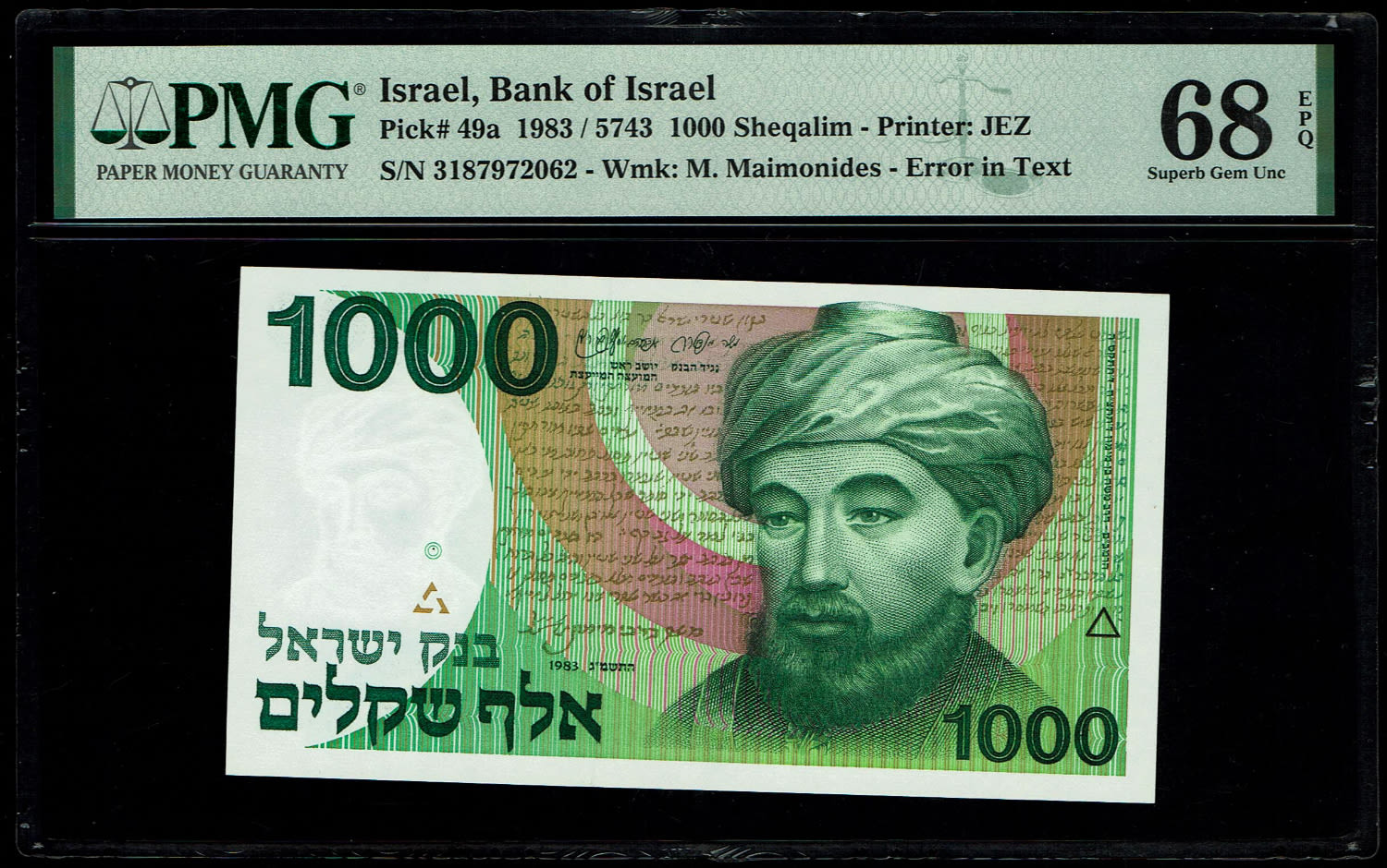Israel - 1000 Shekels 1983 - "Rarav" - PMG 68 EPQ - 1 0