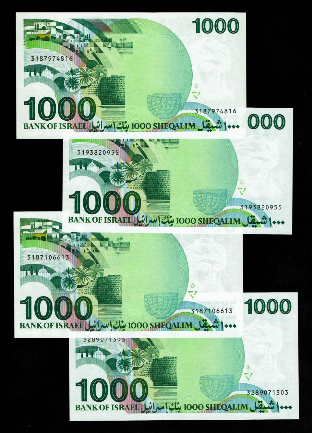 Israel - 4 Banknotes of 1000 Shekels 1983 - "Rarav" - UNC - 1 1