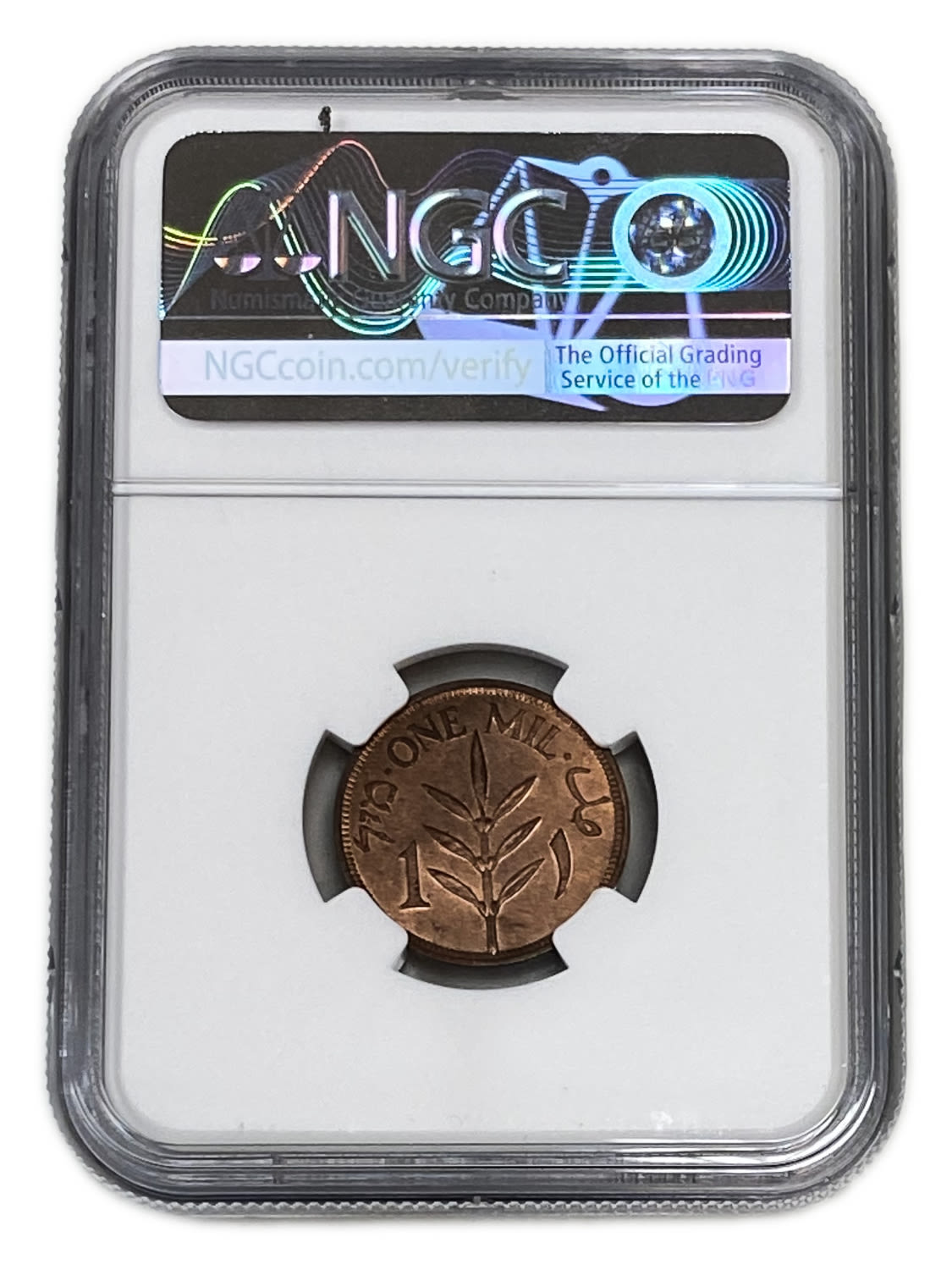 Palestine - 1 Mil 1935 - NGC 65 RB - UNC
Very high grade
MIL, was the Hebrew name ... - 1 3