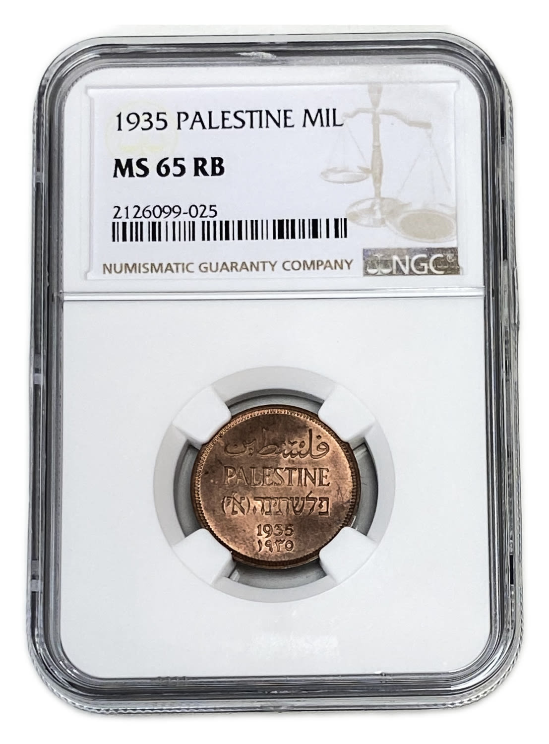 Palestine - 1 Mil 1935 - NGC 65 RB - UNC
Very high grade
MIL, was the Hebrew name ... - 1 2