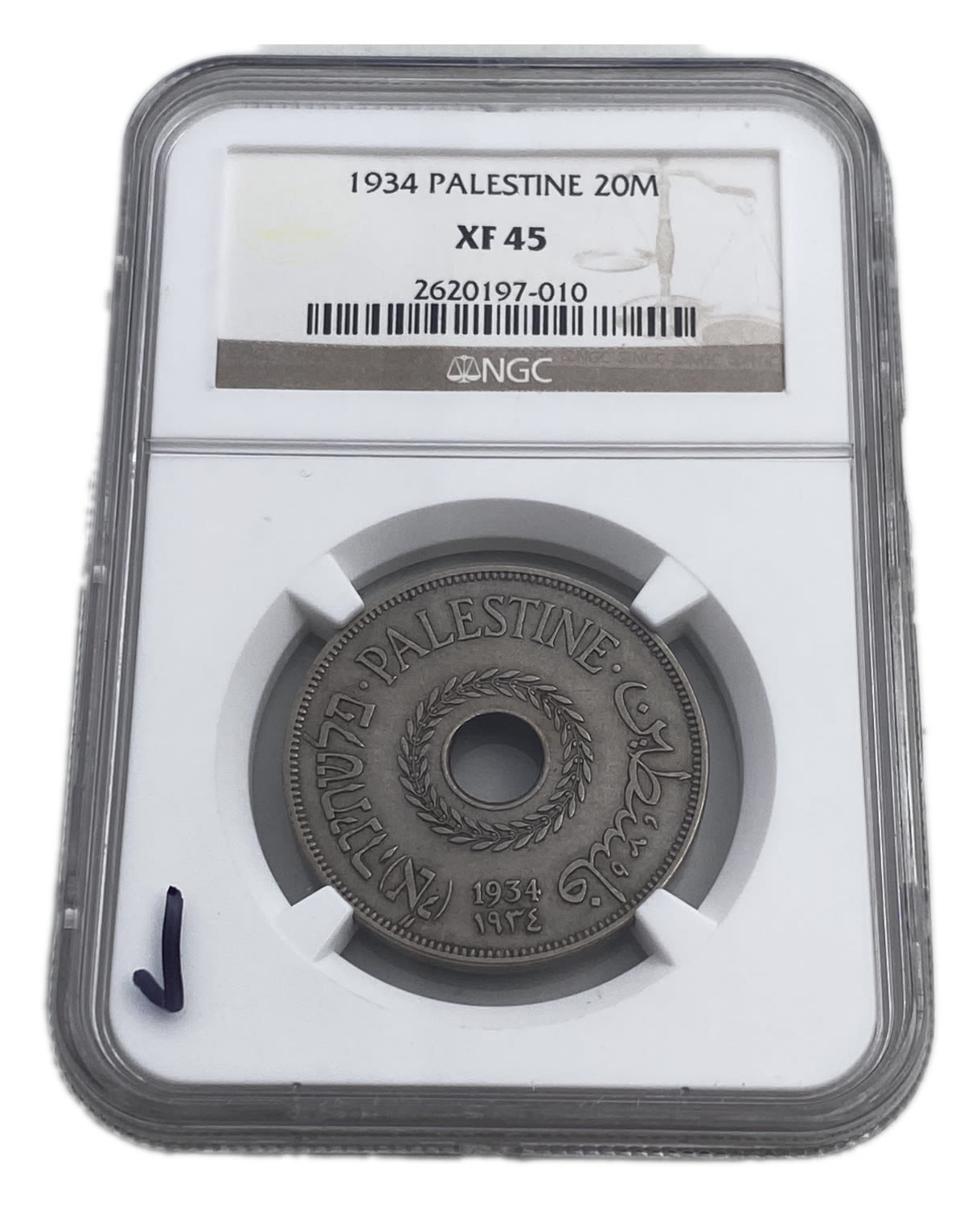 Palestine - 20 Mils 1934 - NGC XF 45
The year with the second lowest mintage of the 59 mandated ... - 1 2