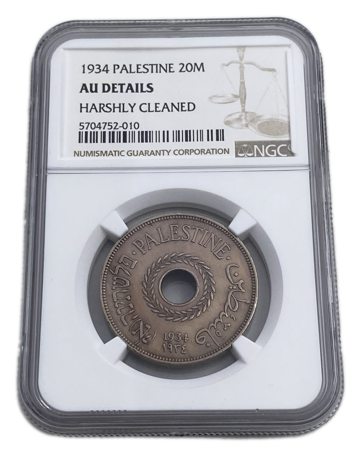 Palestine - 20 Mils 1934 - NGC AU DETAILS
The year with the second lowest mintage of the 59 mandated ... - 1 2
