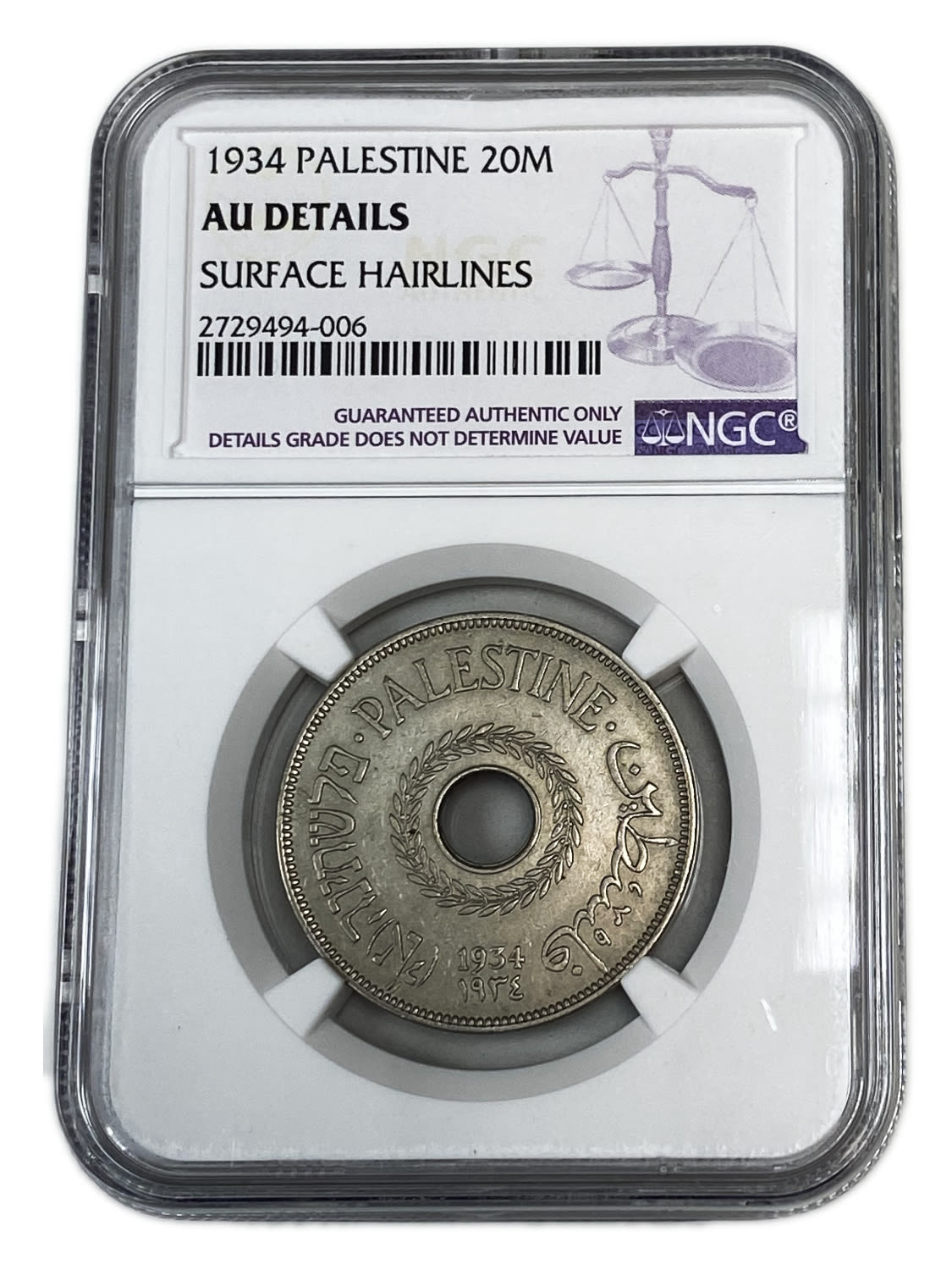 Palestine - 20 Mils 1934 - NGC AU DETAILS
The year with the second lowest mintage of the 59 mandated ... - 1 2