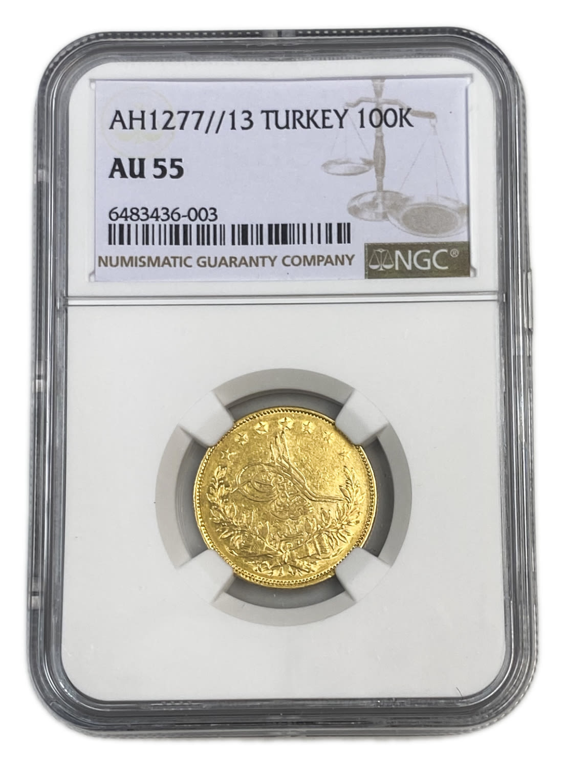 Ottoman Empire - 100 Kurush 1861-1874 (AH 1277), year 13 (1872) - Abdülaziz Constantinople - Gold 916, 7.16g NGC ... - 1 2