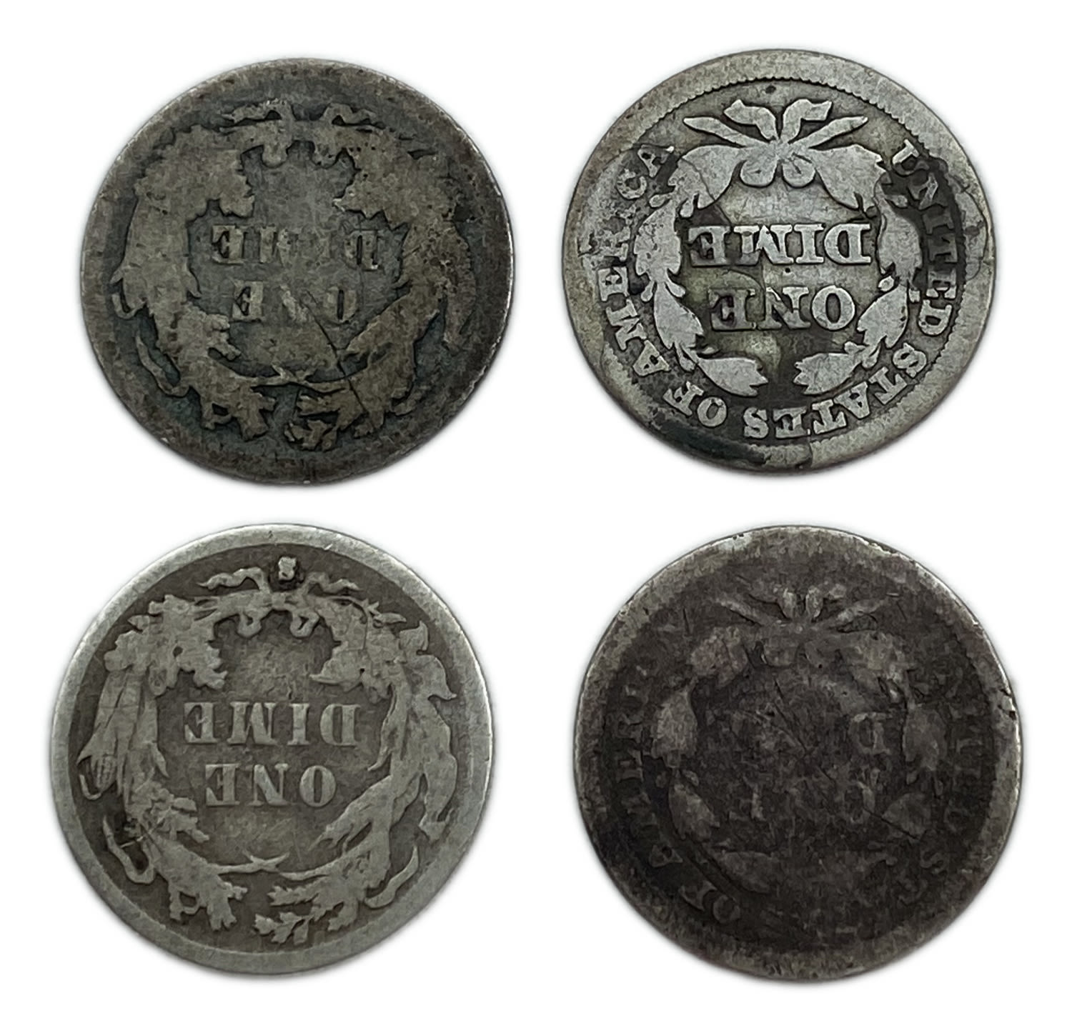 USA - Set of 4 10 cent coins 1843, 1847, 1887, 1872 - F-XF - 1 1