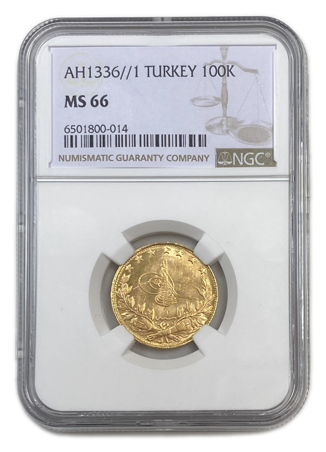 Ottoman Empire - 100 Kurush 1918-1922 (AH 1336), year 1 (1918) - Mehmed VI - Gold 916, 7.16g NGC MS 66 - TOP ... - 1 2