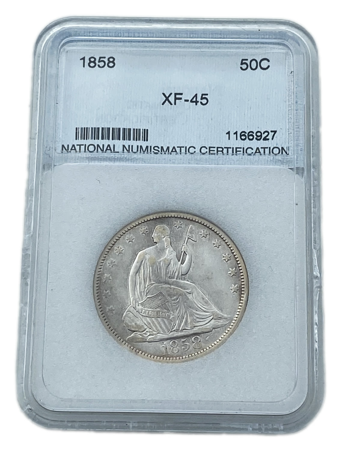 USA - 50 Cents 1858 - "Seated Liberty Half Dollar" - XF
Obverse: Seated Liberty looking right above ... - 1 2