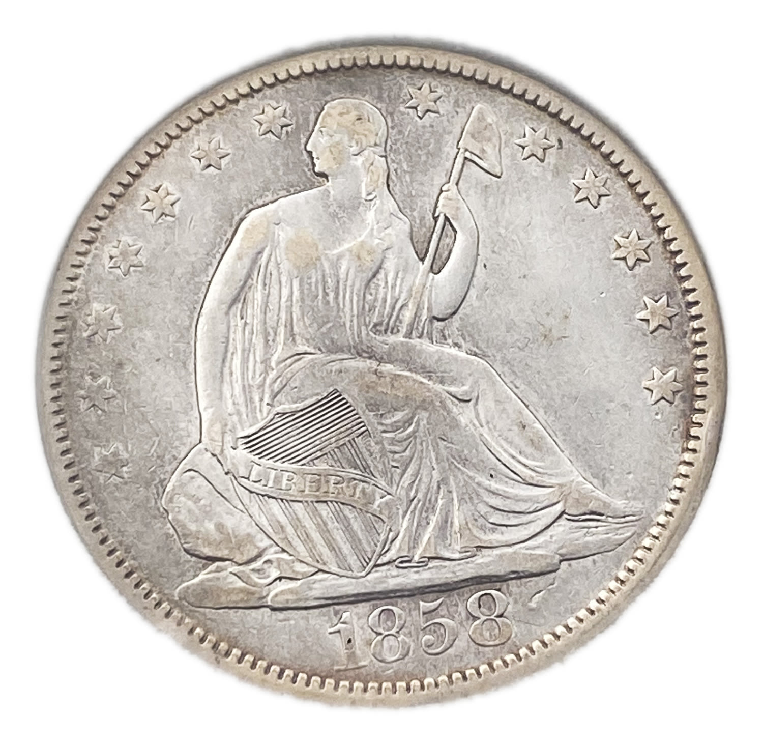 USA - 50 Cents 1858 - "Seated Liberty Half Dollar" - XF
Obverse: Seated Liberty looking right above ... - 1 0