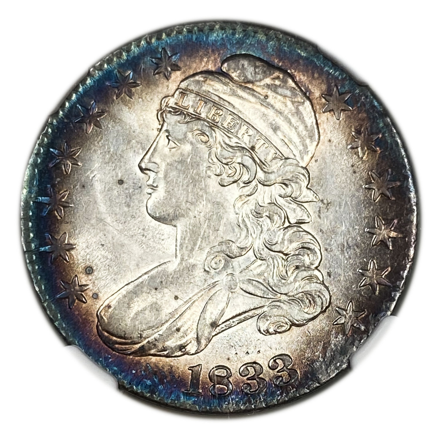 USA - 50 Cent 1833 - "Capped Bust Half Dollar" - NGC AU 58
Obverse: The bust of Liberty, facing left ... - 1 0