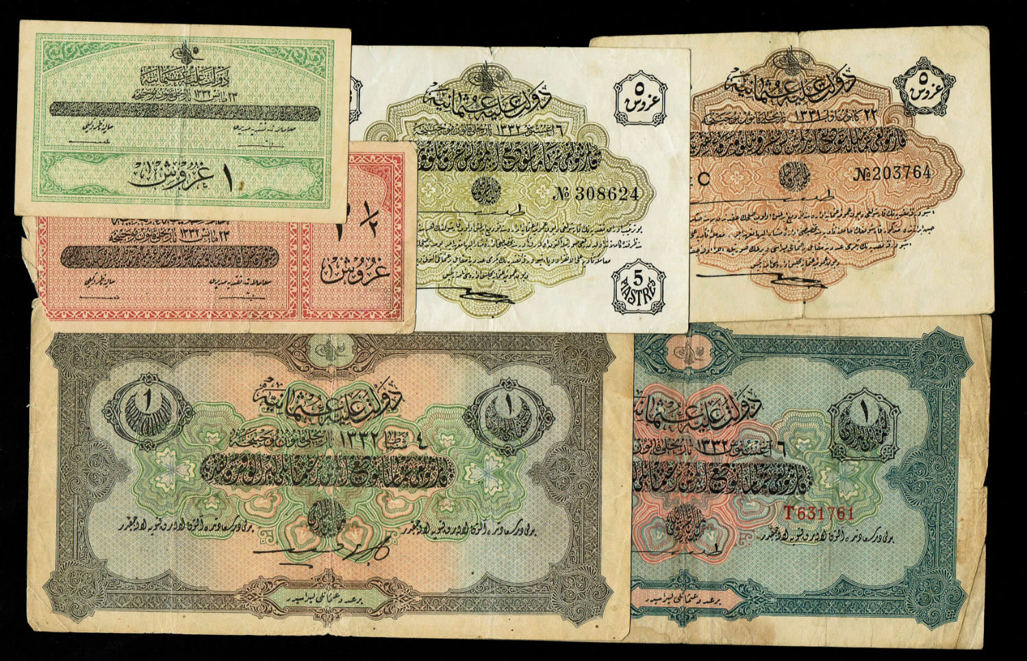 Turkey / Ottoman Empire - a group of 6 different banknotes from different years and different conditions ... - 1 0