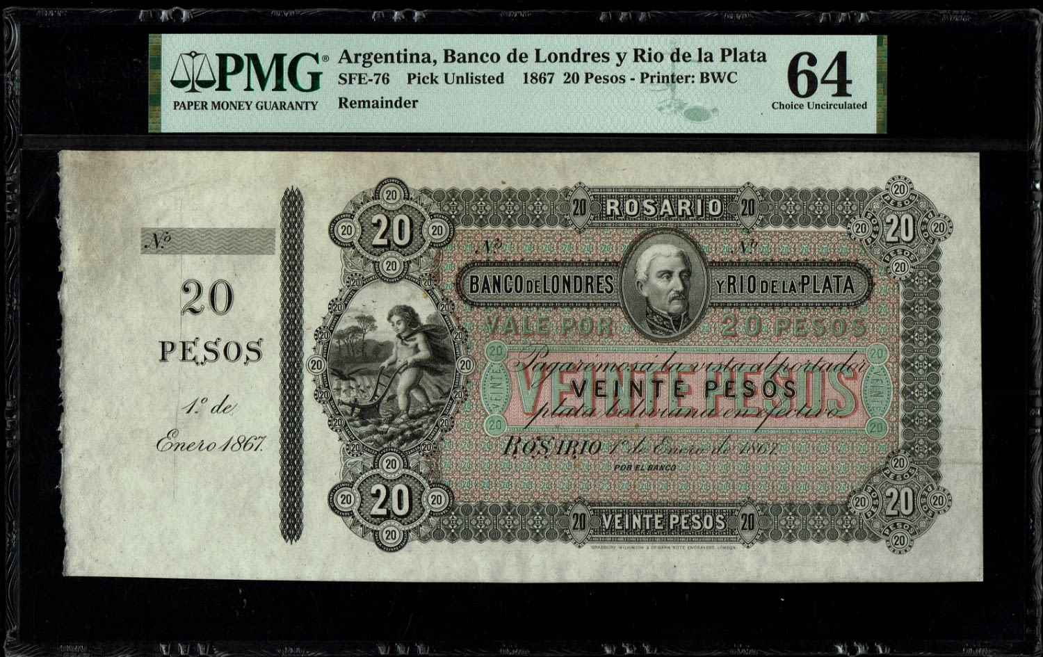 Argentina - 20 Pesos 1867 - Banco de Londres y Rio de la Plata - PMG 64 - Remainder - 1 0