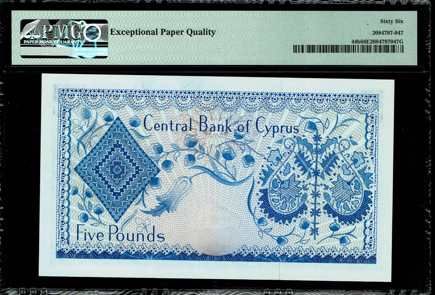 Cyprus - 5 pounds 1973 - PMG 66 EPQ
Obverse: Embroidery, arms
Reverse: Embroidery - 1 1