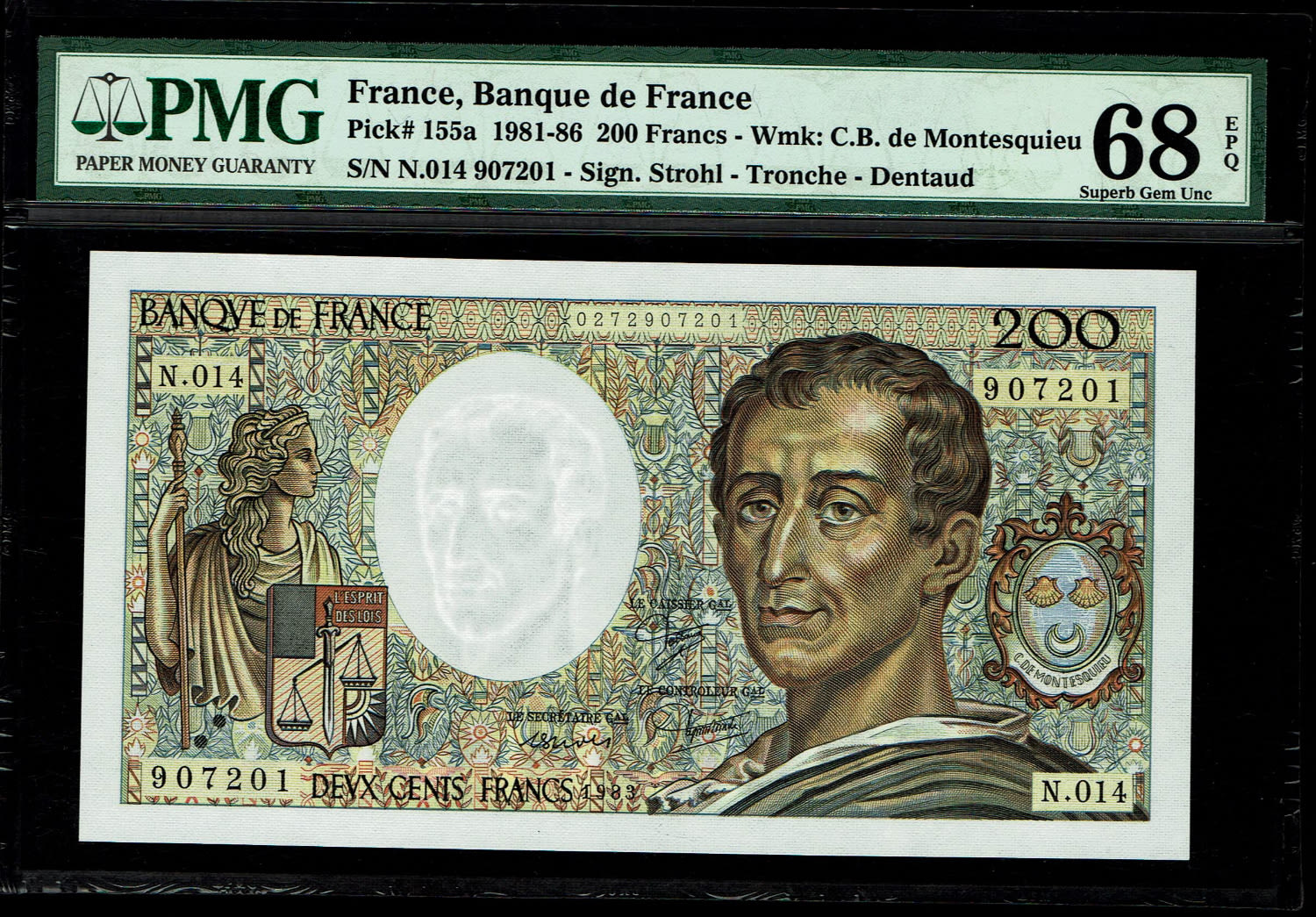 France - 200 Francs 1981-1986 - de Montesquieu - PMG 68 EPQ
Obverse: Portrait of Montesquieu on the ... - 1 0