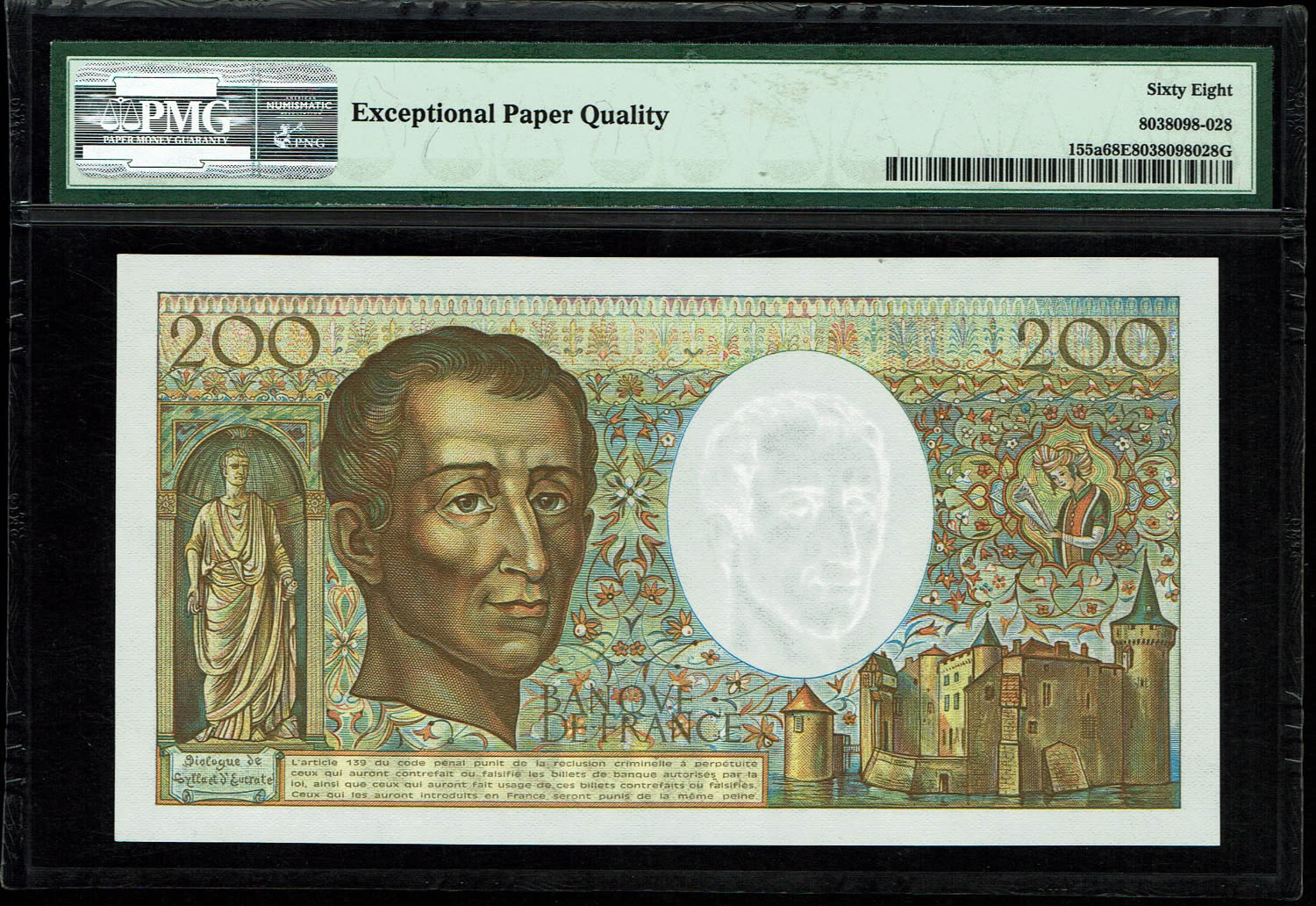 France - 200 Francs 1981-1986 - de Montesquieu - PMG 68 EPQ
Obverse: Portrait of Montesquieu on the ... - 1 1