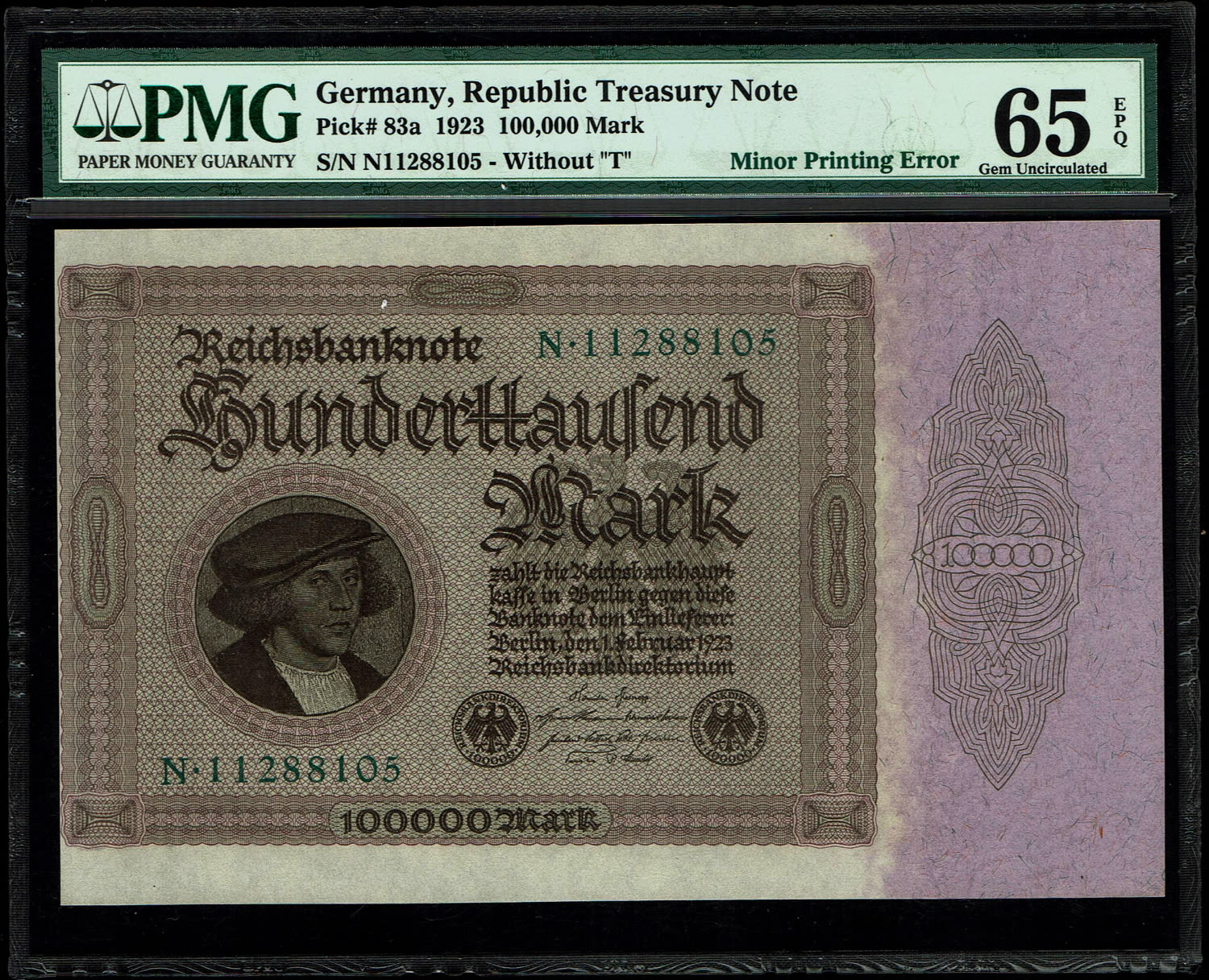 Germany - Pair of 100,000 Mark 1923 - Consecutive serial numbers - PMG 65, 66 EPQ
One of the ... - 1 1