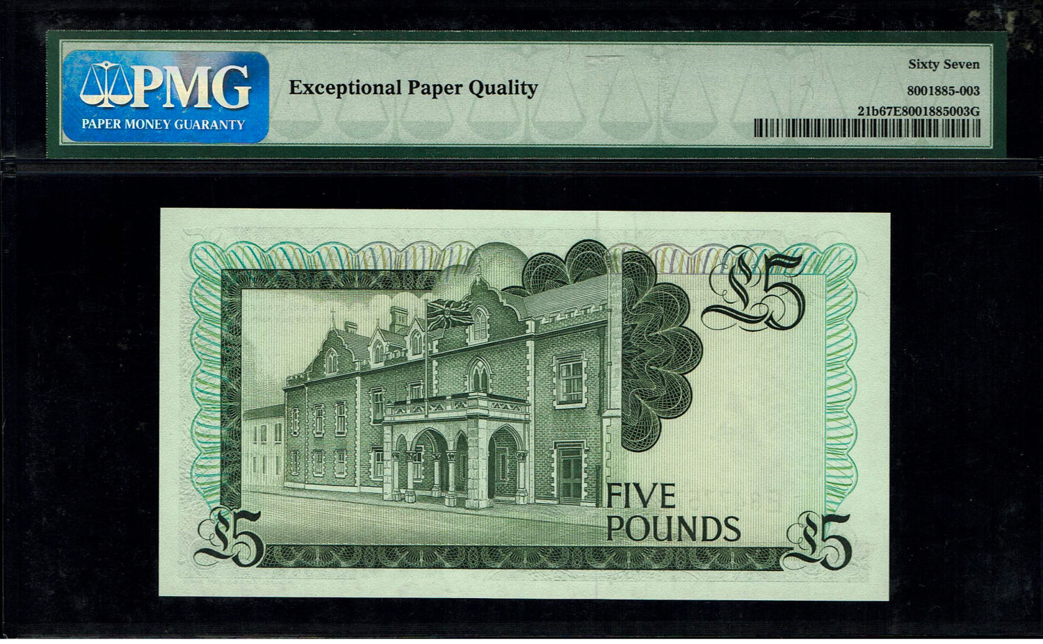 Gibraltar - 5 Pounds 1988 - Elizabeth II - PMG 67 EPQ
Obverse: Green on multicolour underprint. ... - 1 1