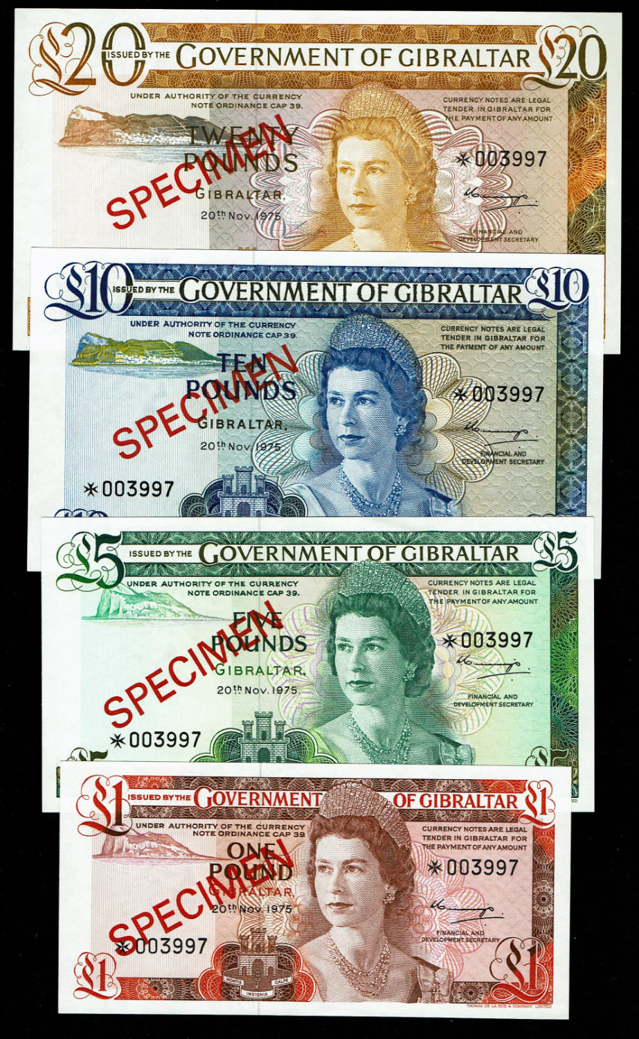 Gibraltar - 4 Banknotes of 1, 5, 10, 20 Pounds 1975 - SPECIMEN - UNC
Franklin Mint collector series ... - 1 0