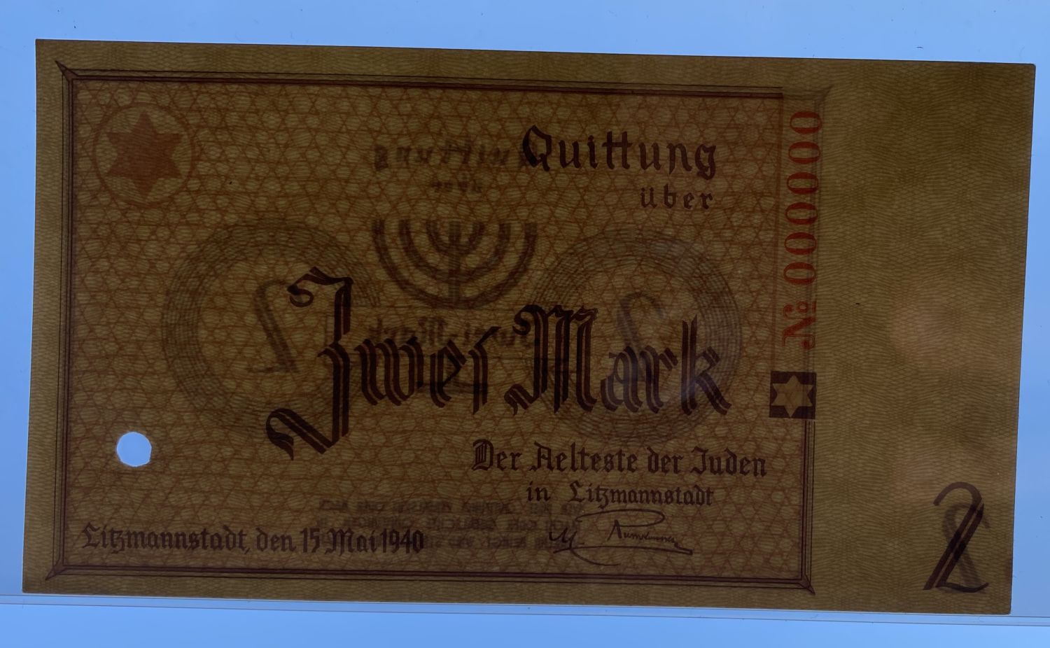 Poland - 2 mark 1940 - ghetto Lodz - SPECIMEN - Serial Number 000000 - AU - Very Rare
Banknote of 2 ... - 1 2