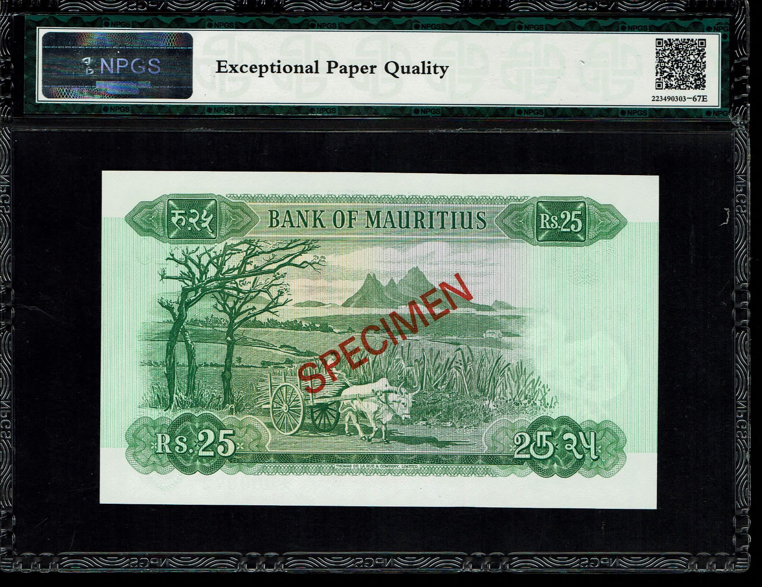 Mauritius - 25 Rupees 1967-1978 - SPECIMEN - UNC
Obverse: Green on multicolored underprint. Queen ... - 1 1