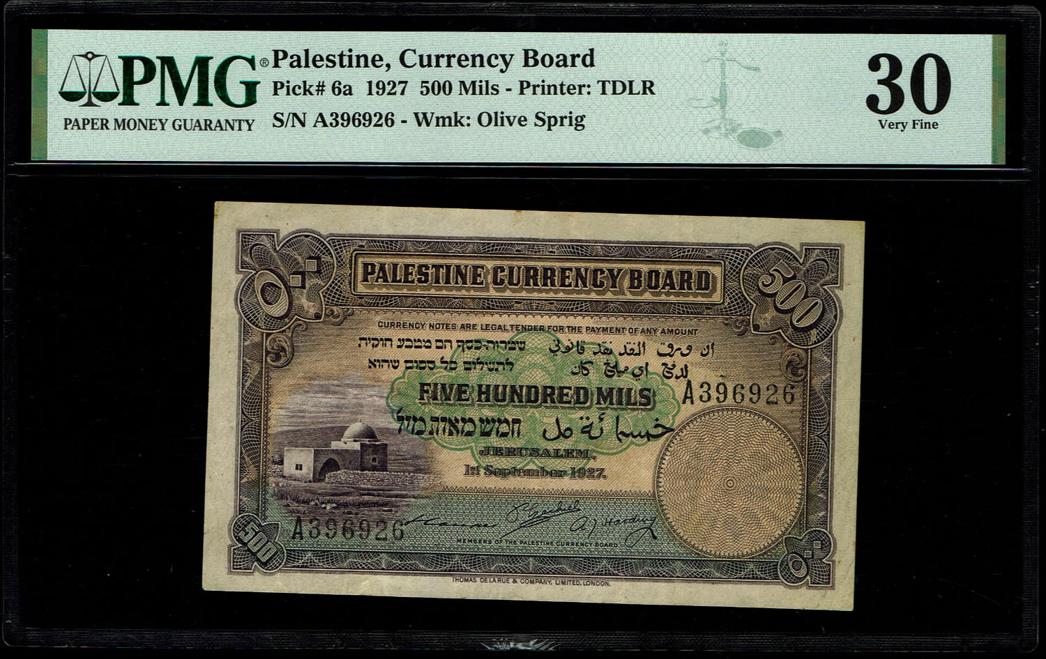Palestine - 500 mils 1927 - PMG 30 - Prefix A
The hardest year to achive from the 500 ... - 1 0