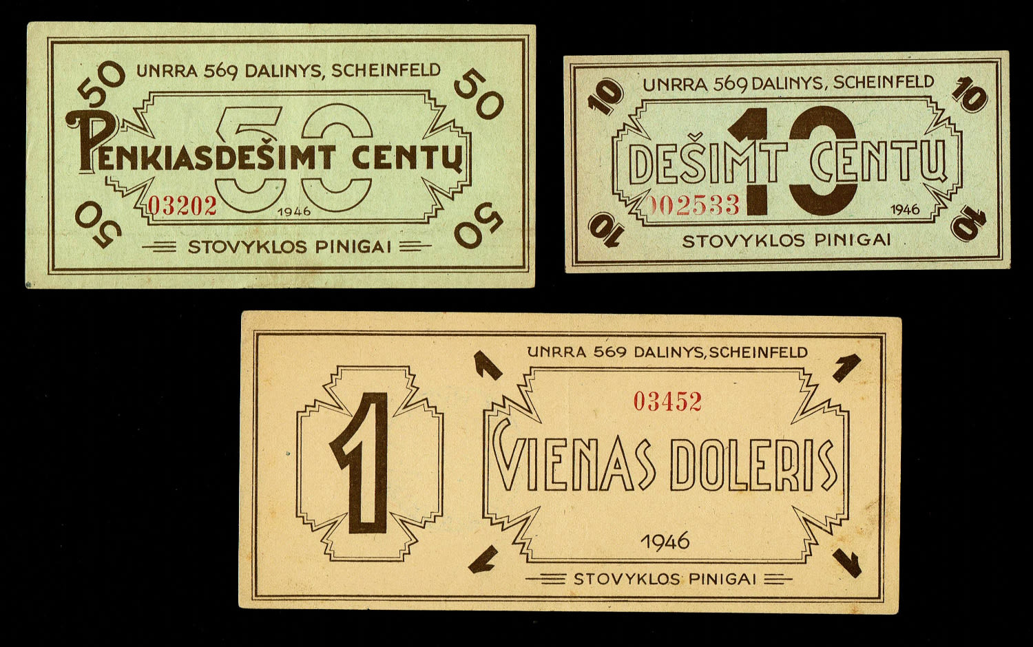 Holocaust concentration camps money - Germany - 10, 50 Cents and 1 Dollar 1946 - Scheinfeld camp money is ... - 1 1