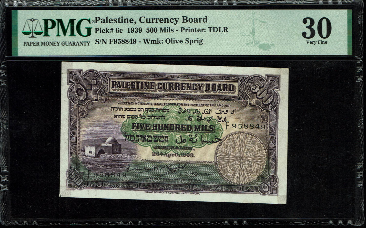 Palestine - 500 mils 1939 - PMG 30 - Prefix F
In 1917, the British conquered Israel from the ... - 1 0