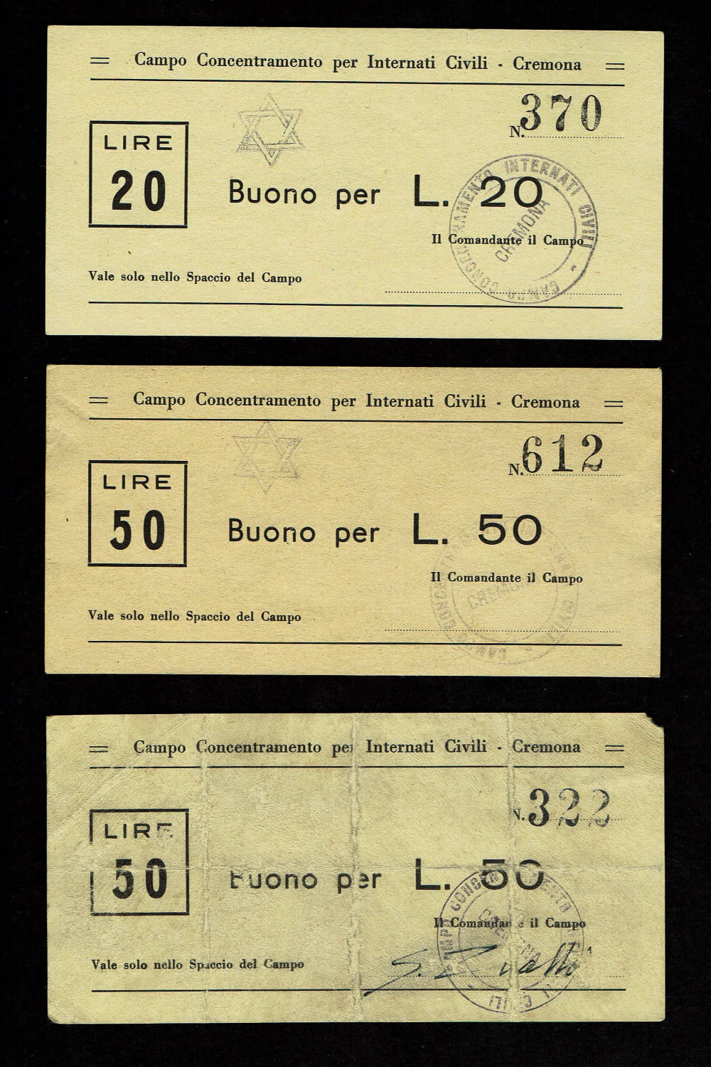 Holocaust concentration camps money - Italy - 2, 5, 10, 20, 50 Lire 1938-1943 - Cremona civilian ... - 1 3