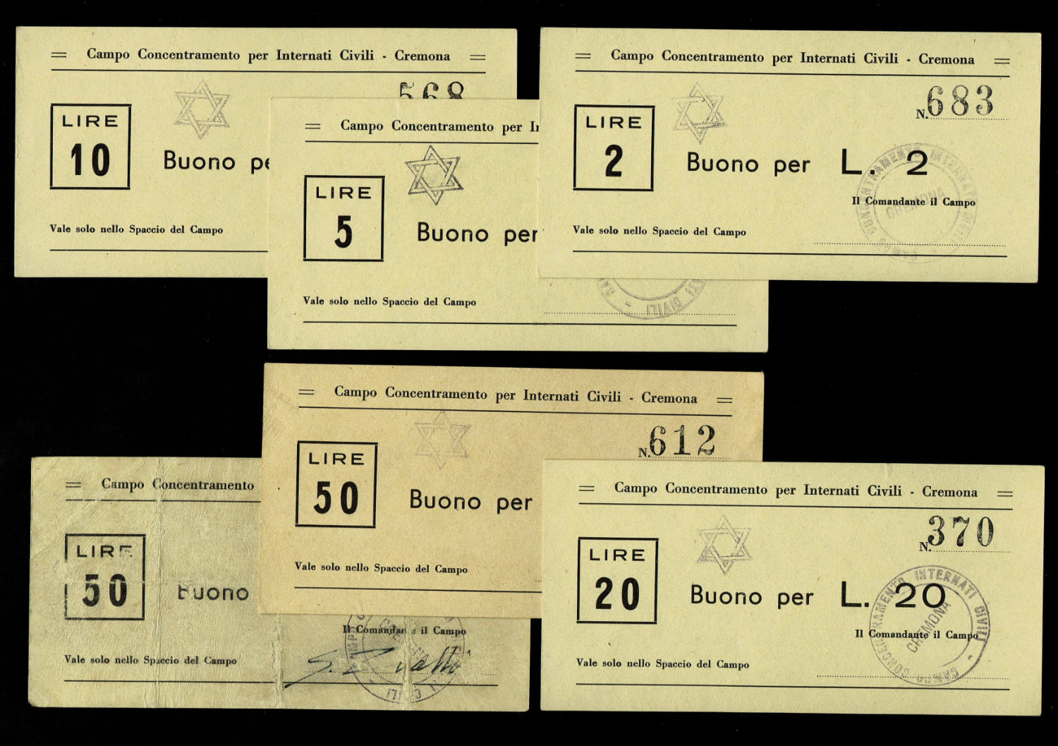 Holocaust concentration camps money - Italy - 2, 5, 10, 20, 50 Lire 1938-1943 - Cremona civilian ... - 1 0