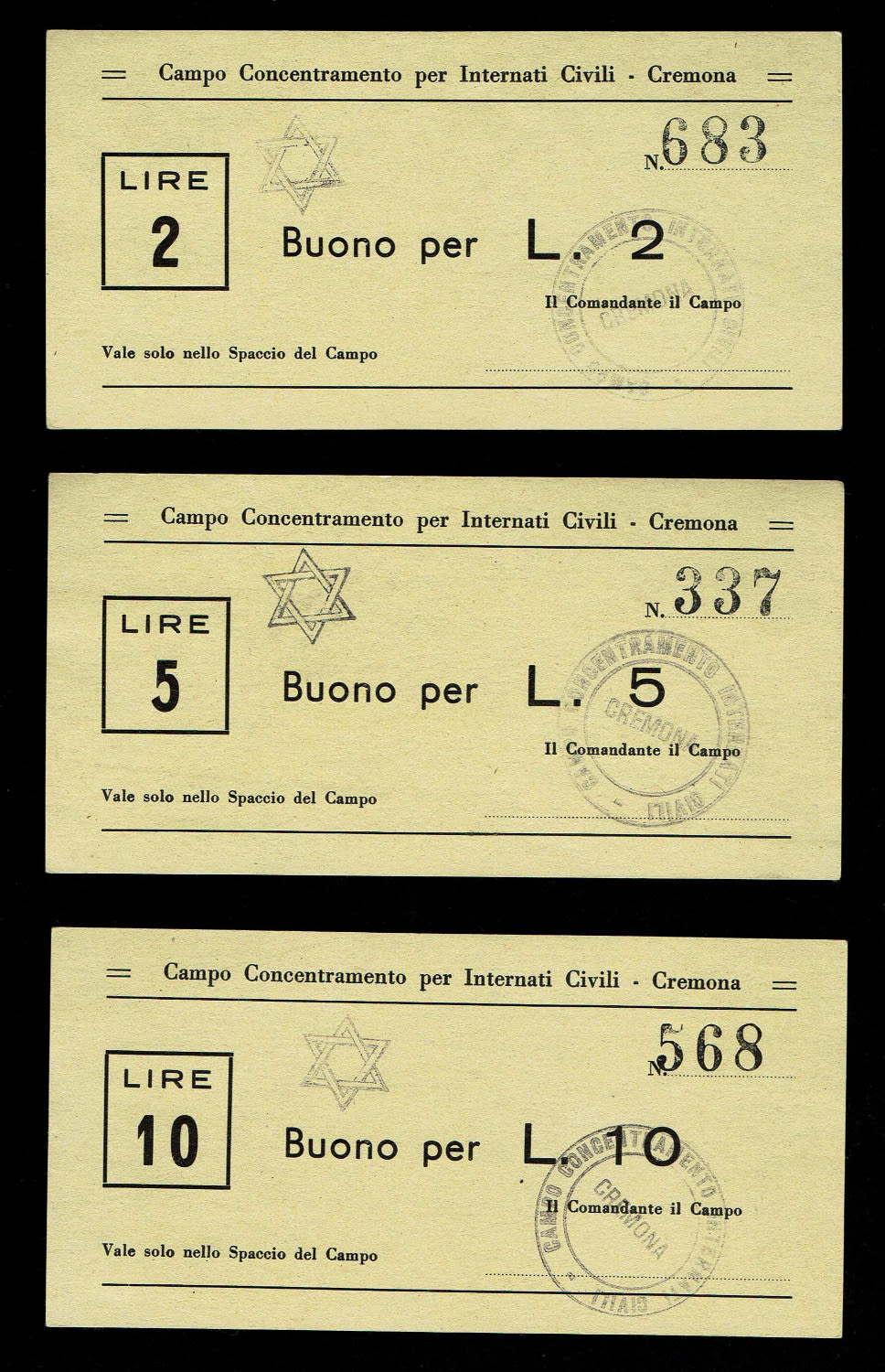 Holocaust concentration camps money - Italy - 2, 5, 10, 20, 50 Lire 1938-1943 - Cremona civilian ... - 1 1