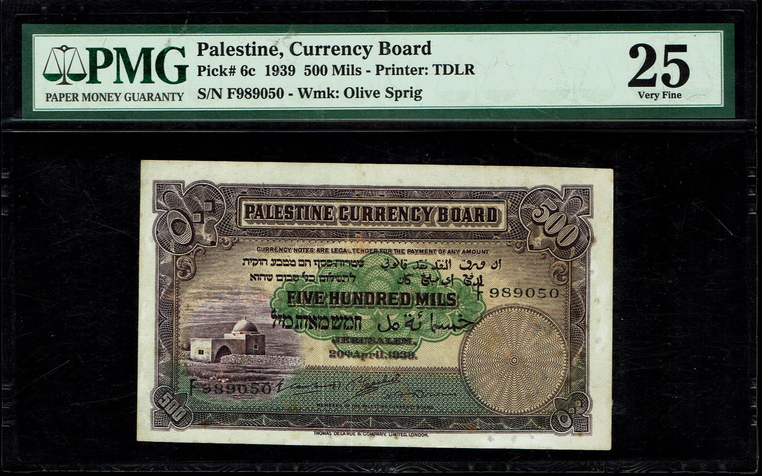 Palestine - 500 mils 1939 - PMG 25 - Prefix F
In 1917, the British conquered Israel from the ... - 1 0