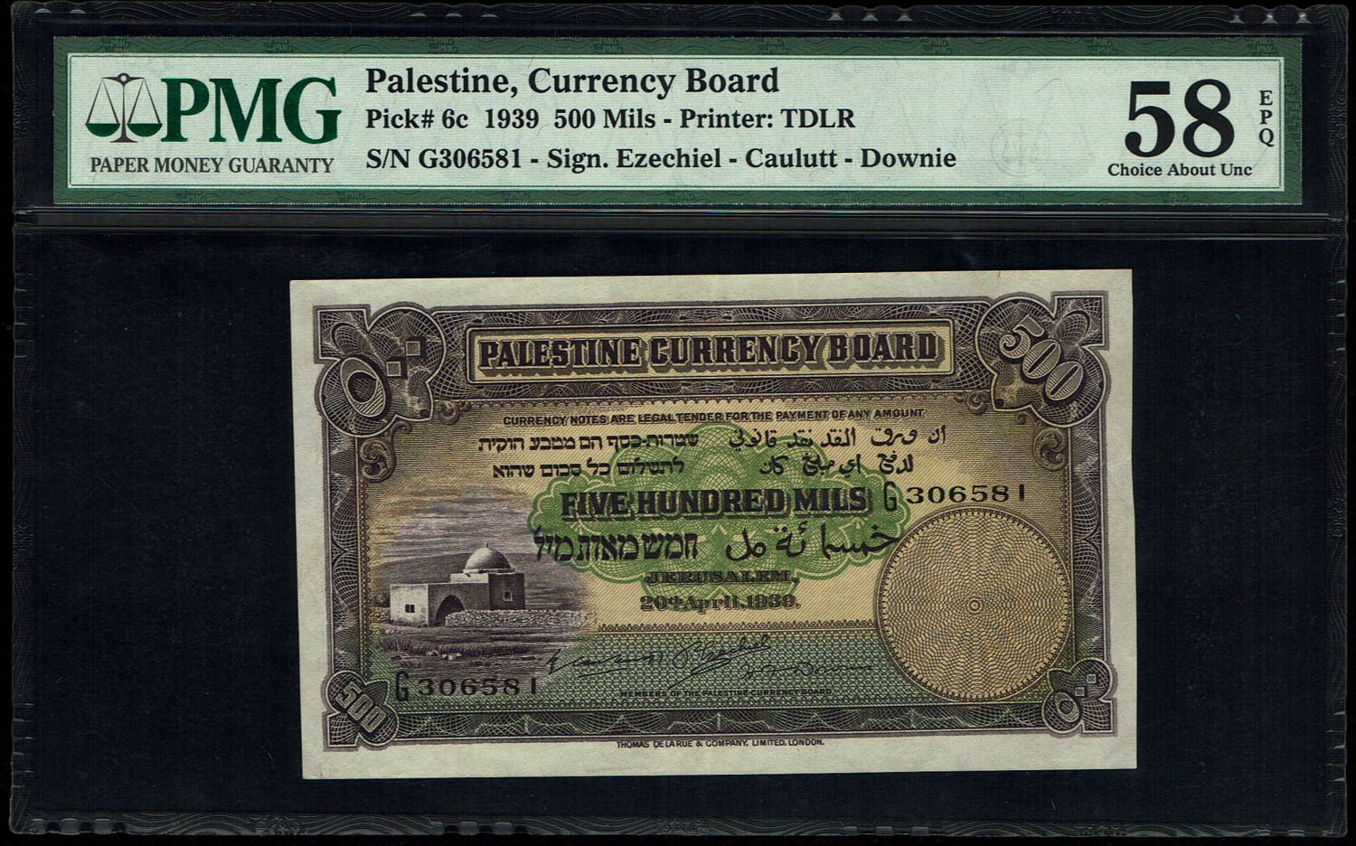 Palestine - 500 mils 1939 - PMG 58 EPQ - Prefix G
Particularly attractive starting price. ... - 1 0