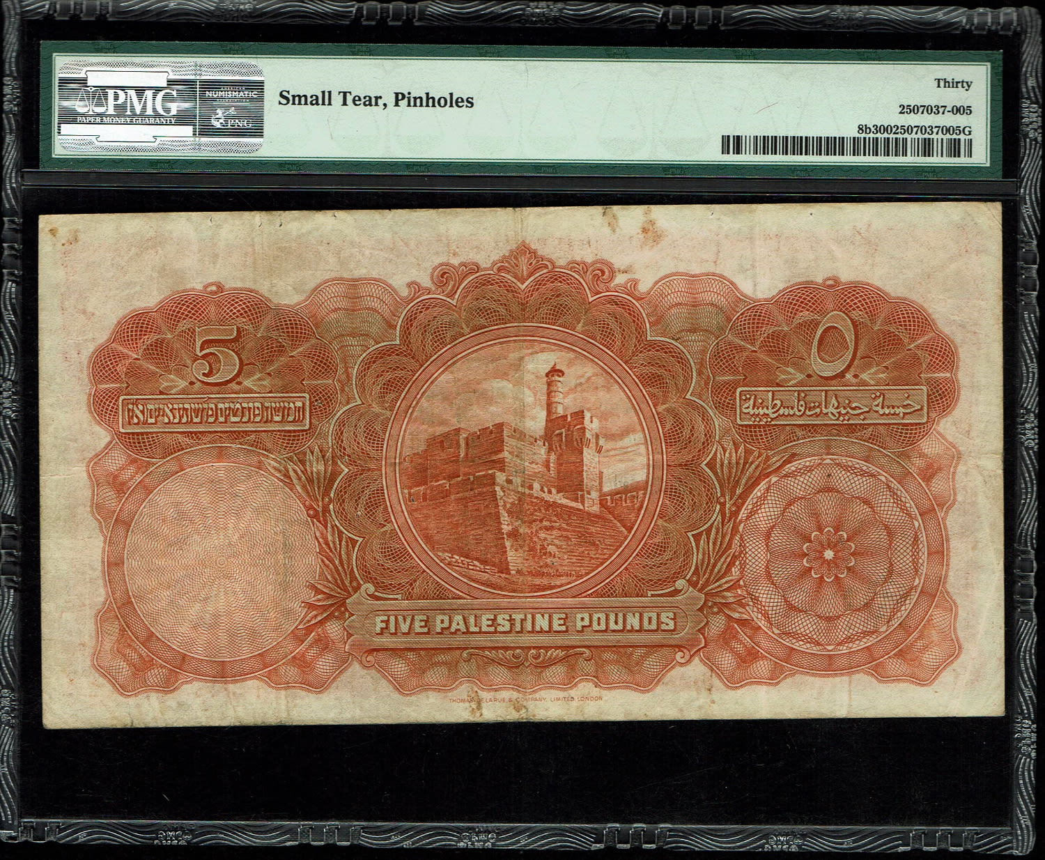 Palestine - 5 Pounds 1929 - PMG 30 - Prefix A
Banknote from 1929, a very difficult year to obtain in ... - 1 1