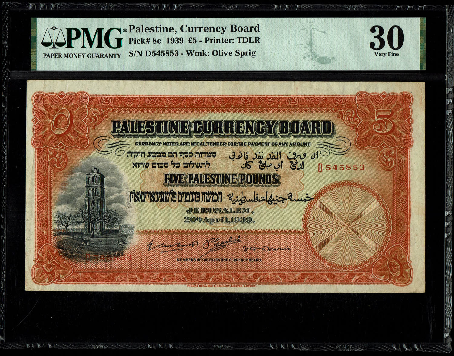 Palestine - 5 pounds 1939 - PMG 30 - Prefix D
In 1917, the British conquered Israel from the ... - 1 0