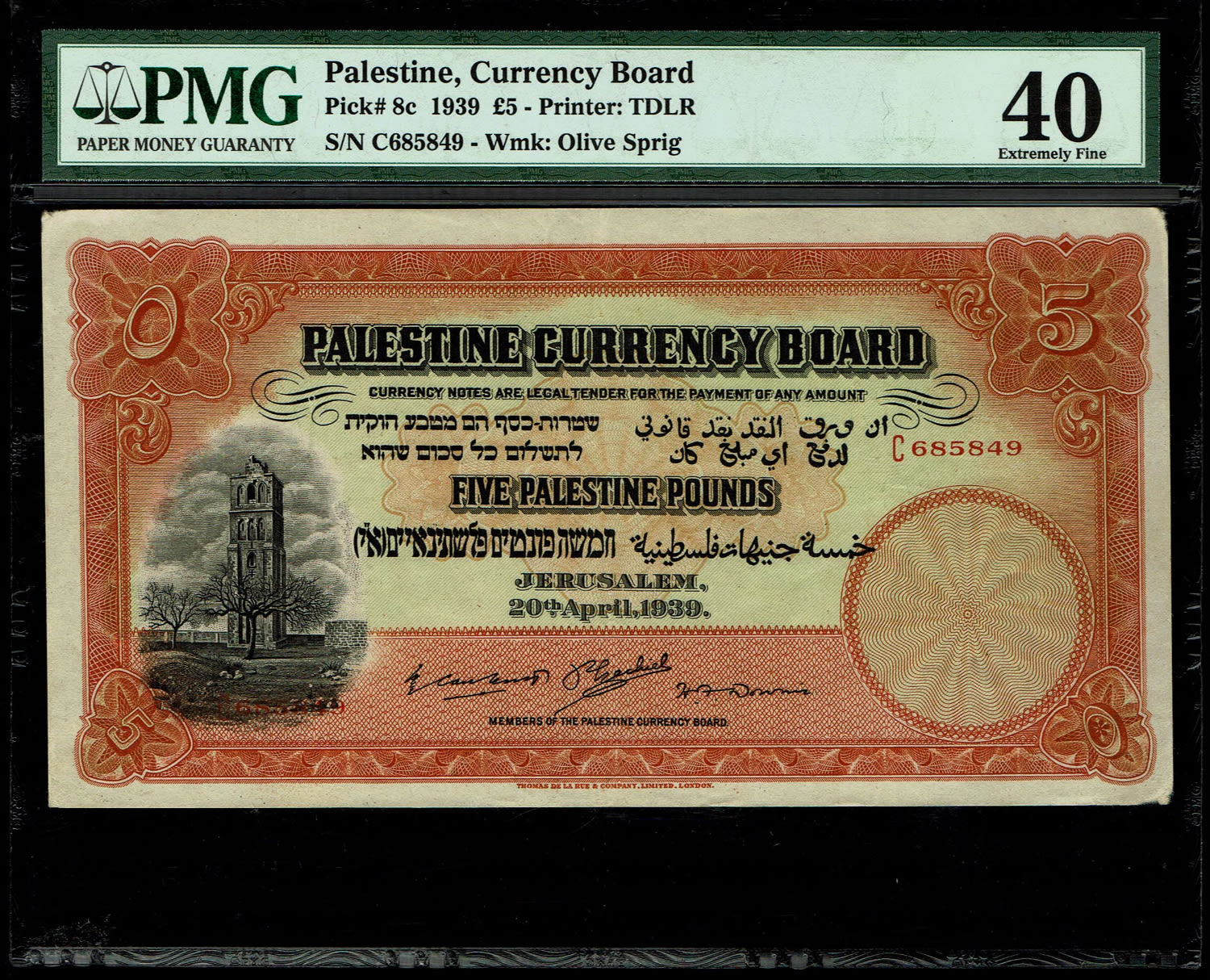 Palestine - 5 pounds 1939 - PMG 40 - Prefix C
In 1917, the British conquered Israel from the ... - 1 0