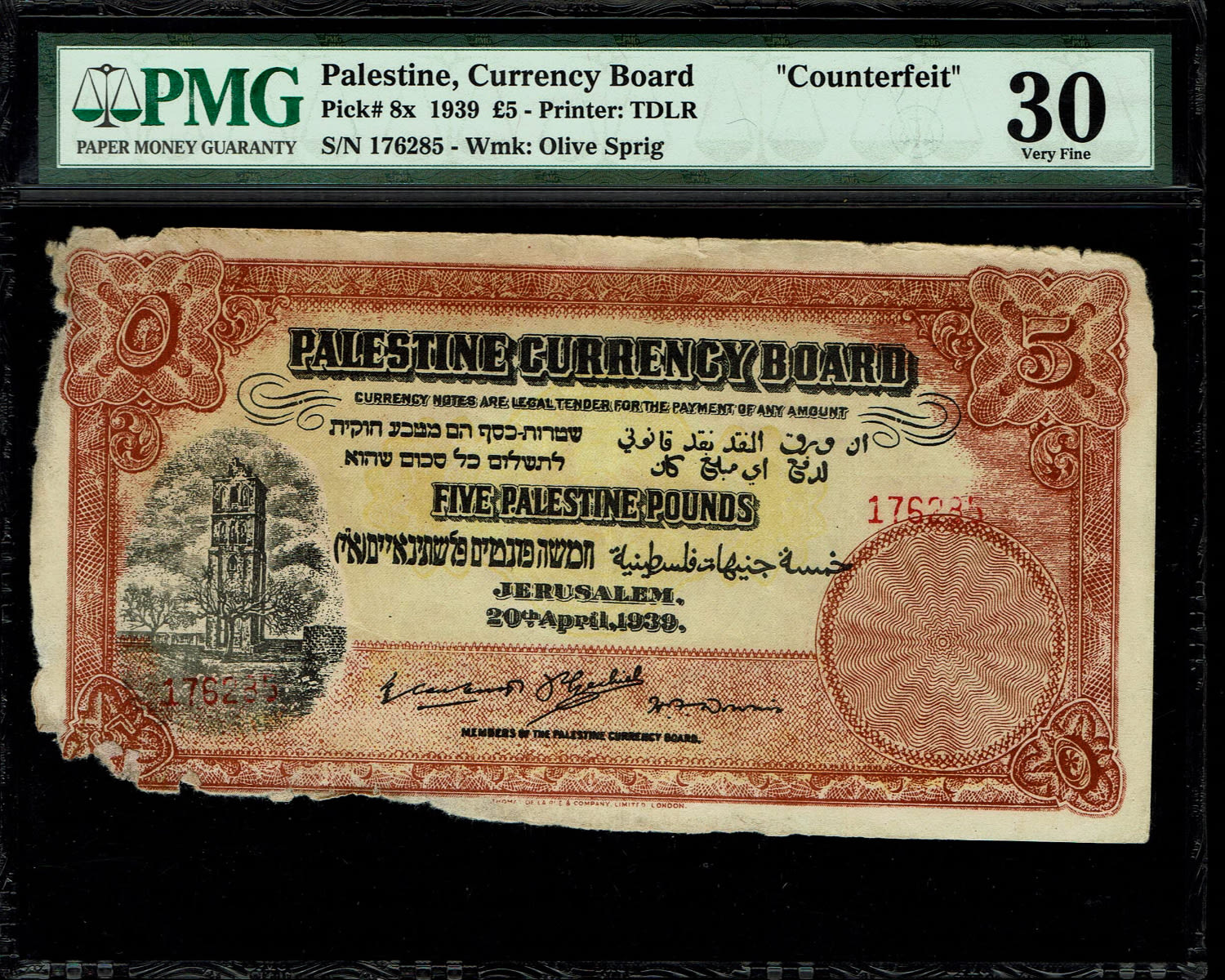 Palestine - 5 Pounds 1939 - Counterfeit - PMG 30 - Without Prefix
There is only one banknote ... - 1 0