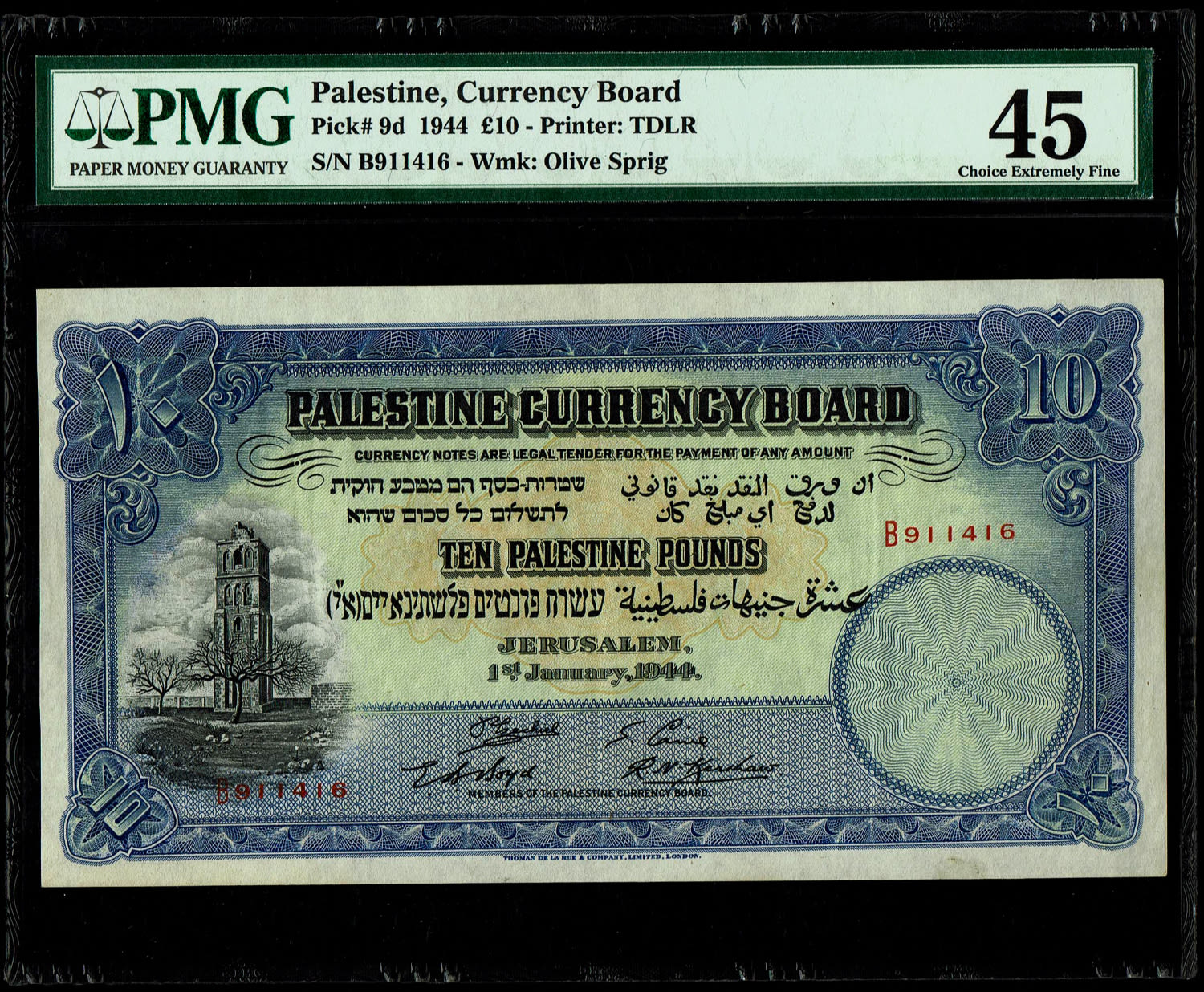 Palestine - 10 Pounds 1944 - PMG 45 - Prefix B
A beautiful banknote.
In 1917, the ... - 1 0