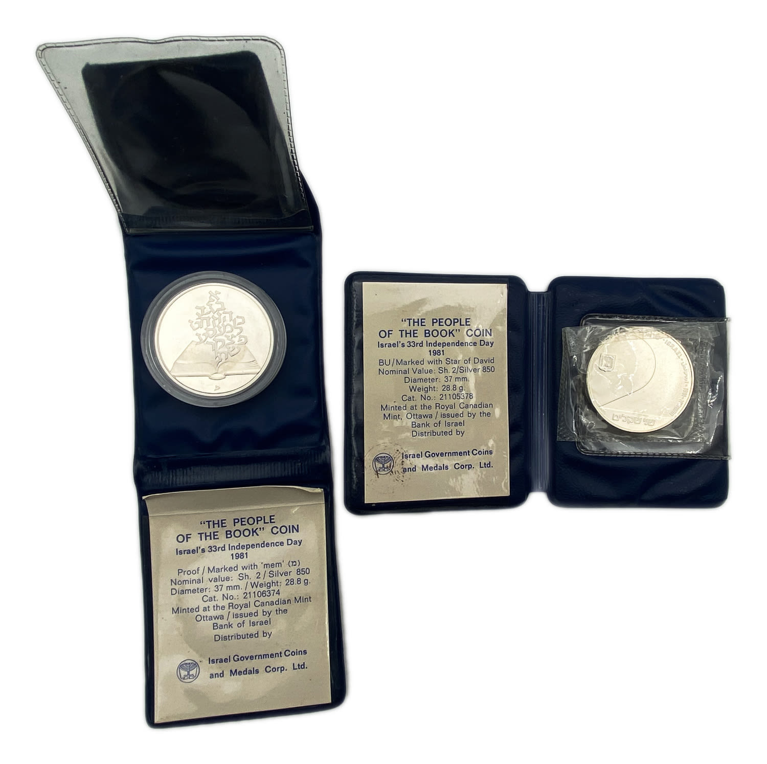 Israel - a pair of silver coins 2 shekels 1981, "Israel people of the book" - silver 850, 28.8g ... - 1 0