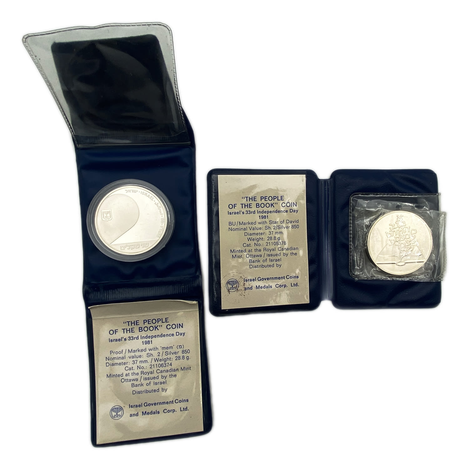 Israel - a pair of silver coins 2 shekels 1981, "Israel people of the book" - silver 850, 28.8g ... - 1 1