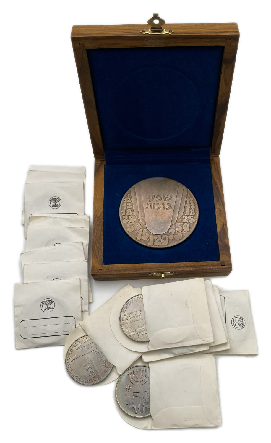 Israel - a lot of 16 coins 1 lira 1960, "Degnia" and a private Hanukkah themed medal - 1 0