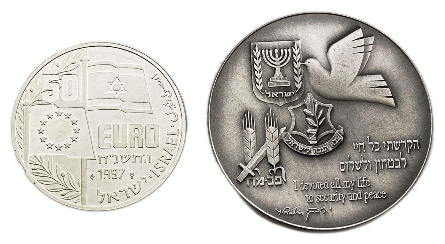 Israel - a pair of Yitzhak Rabin themed medals - silver, total weight 85g, 83g net
Yitzhak Rabin was ... - 1 1